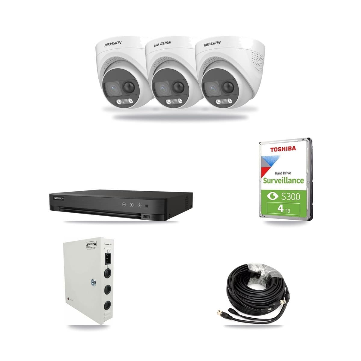 Hikvision 4-Channel 5MP CCTV Kit — 3 Turret Cameras + 4TB Recording (IDS-7204HUHI Recorder) - Image 1