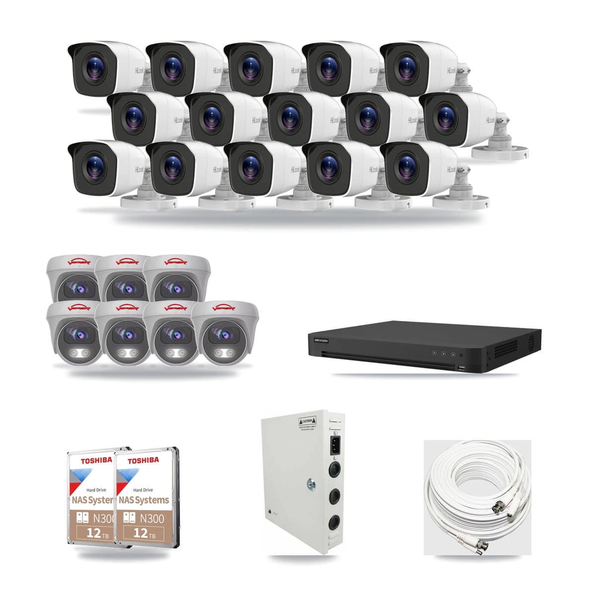 32-Channel 4MP – 5MP CCTV Kit — 15 4MP Bullet + 7 5MP Cameras + 2× 12TB Recording - Image 1