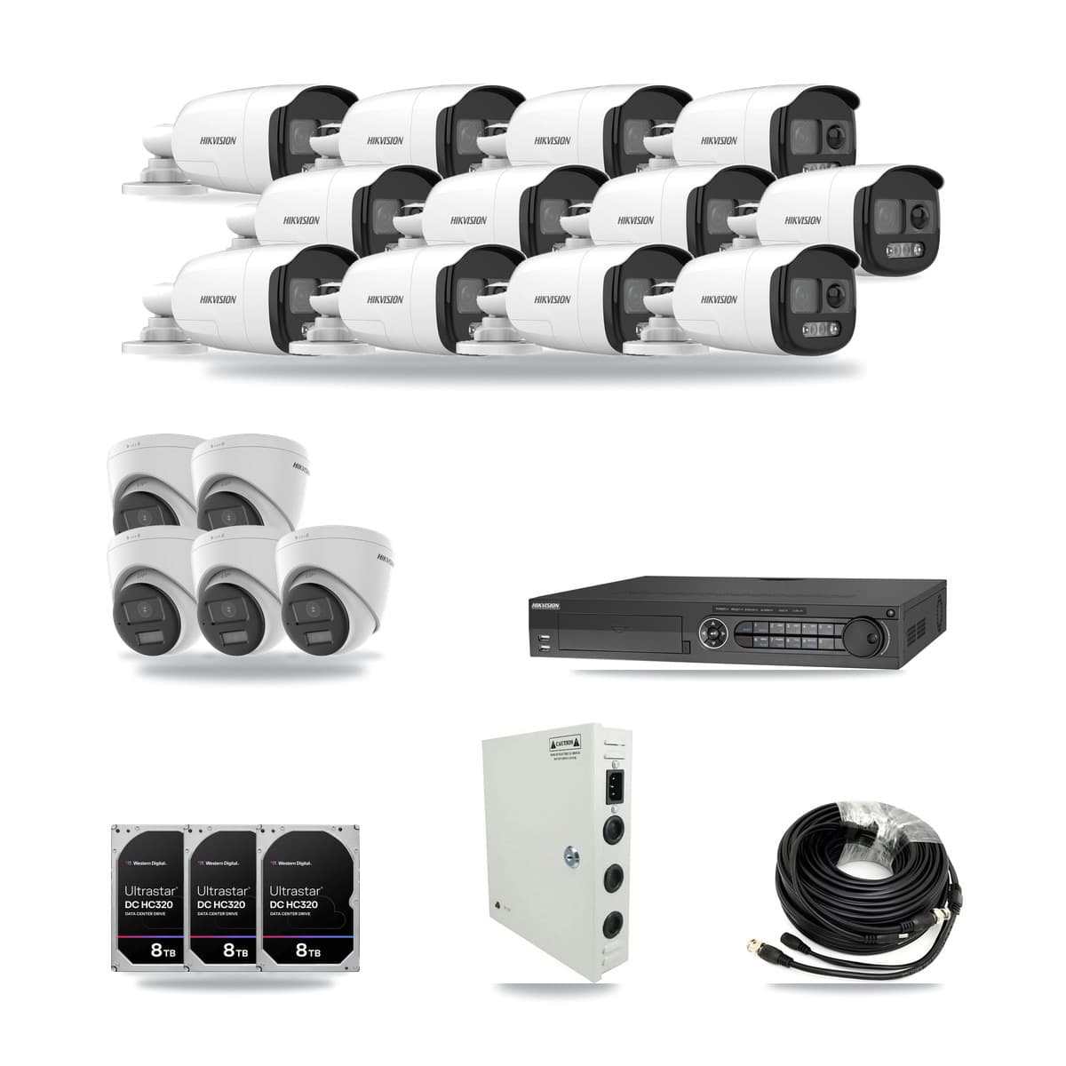 Hikvision 32-Channel 5MP CCTV Kit — 12 Bullet + 5 Turret Cameras + 3× 8TB Recording - Image 1