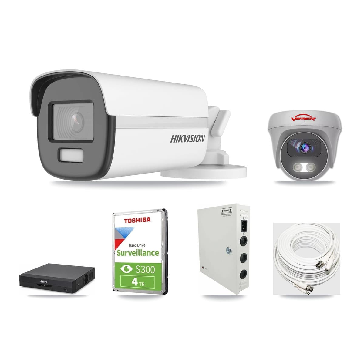 4-Channel 5MP – 4K CCTV Kit — 1 4K Bullet + 1 White 5MP Cameras + 4TB Recording (DH-XVR5104HS Recorder) - Image 1
