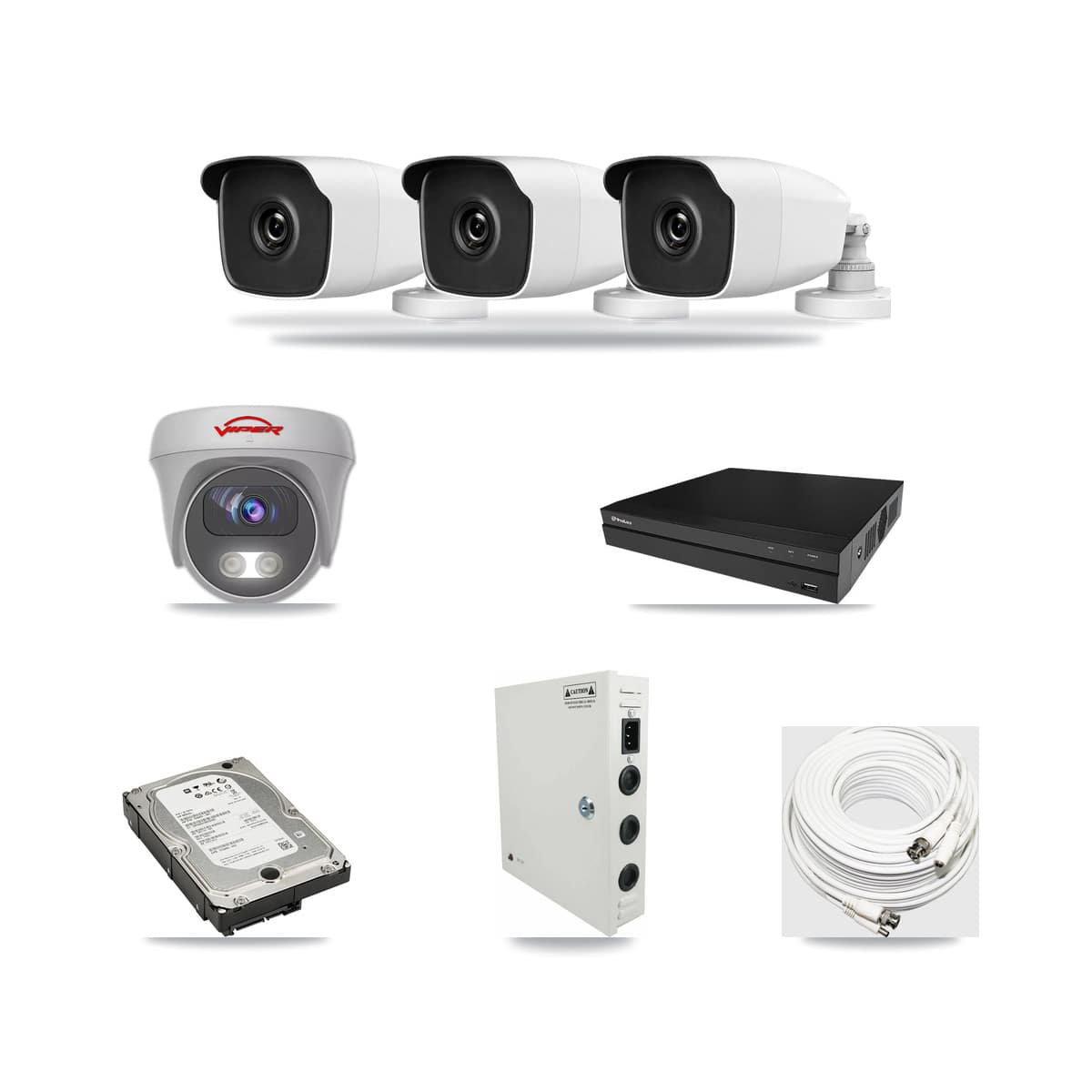 8-Channel 3MP – 5MP CCTV Kit — 3 3MP Bullet + 1 White 5MP Cameras + 5TB Recording (PXD-5208AN Recorder) - Image 1