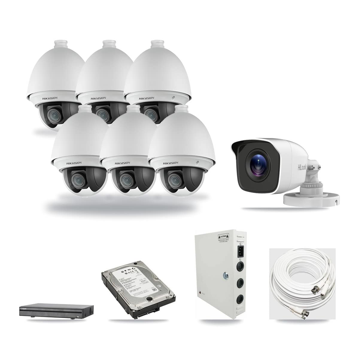 8-Channel 2MP – 4MP CCTV Kit — 6 2MP PTZ + 1 4MP Bullet Cameras + 5TB Recording (DH-XVR5108H Recorder) - Image 1