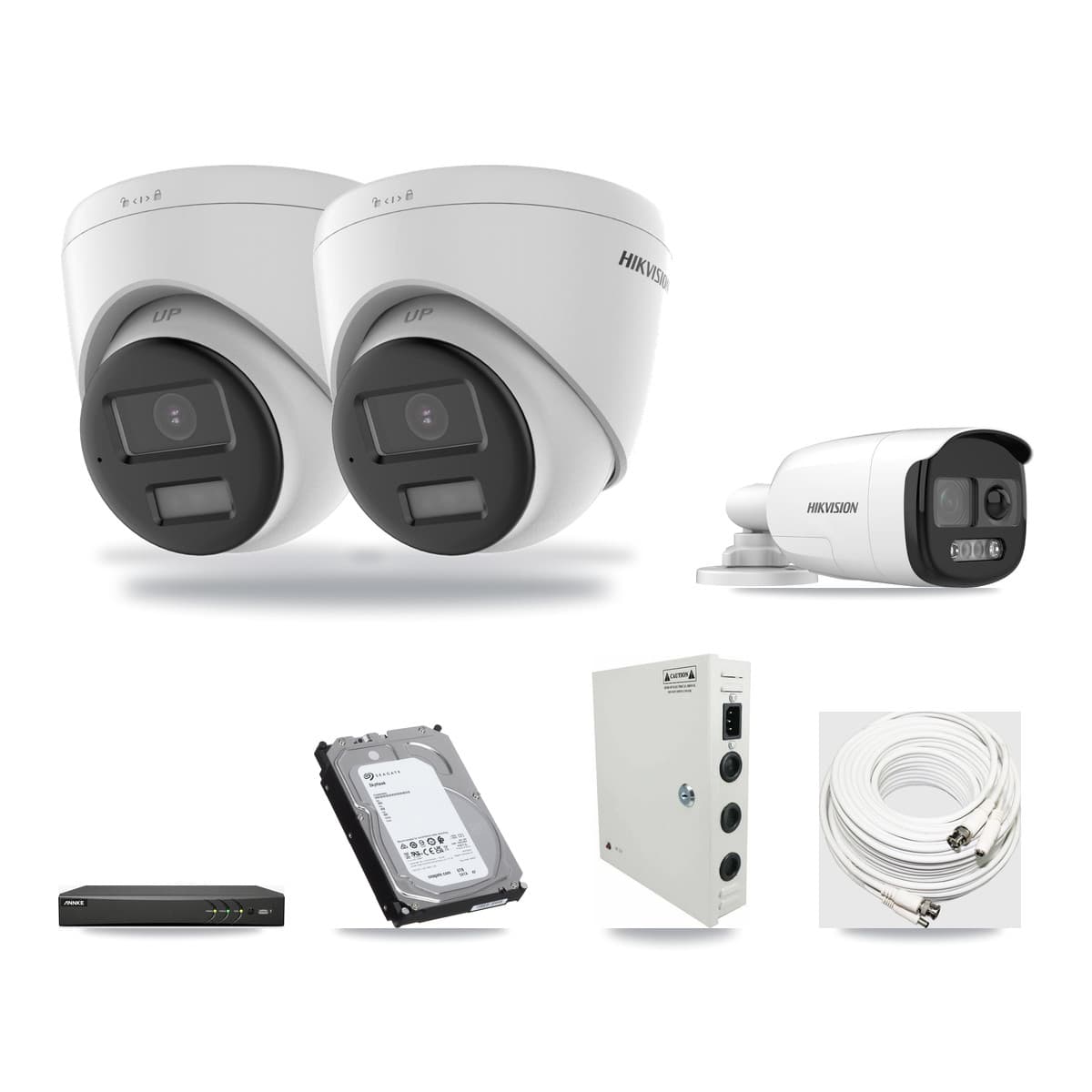 Hikvision & ANNKE 4-Channel 5MP – 4K CCTV Kit — 1 5MP Bullet + 2 4K Turret Cameras + 6TB Recording - Image 1