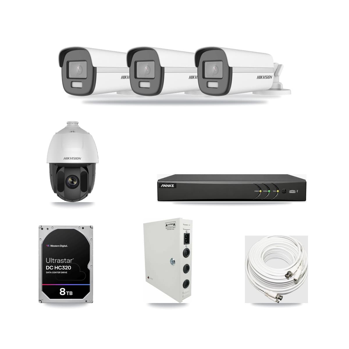 Hikvision & ANNKE 4-Channel 2MP – 4K CCTV Kit — 1 2MP PTZ + 3 4K Bullet Cameras + 8TB Recording - Image 1