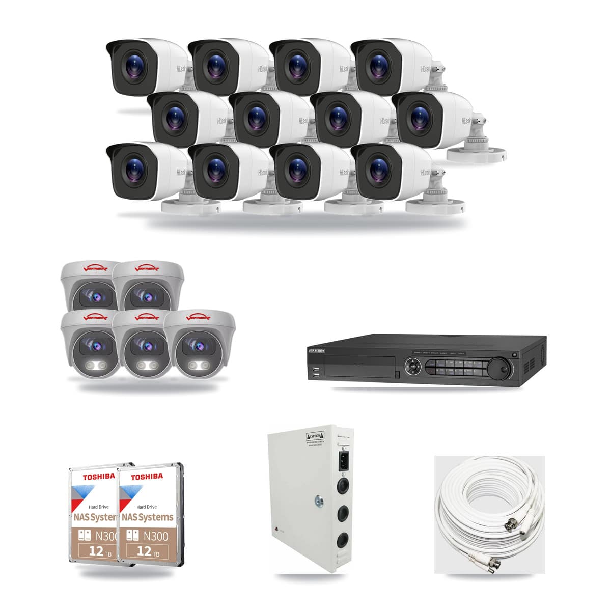 32-Channel 4MP – 5MP CCTV Kit — 12 4MP Bullet + 5 White 5MP Cameras + 2× 12TB Recording (IDS-7332HUHI Recorder) - Image 1