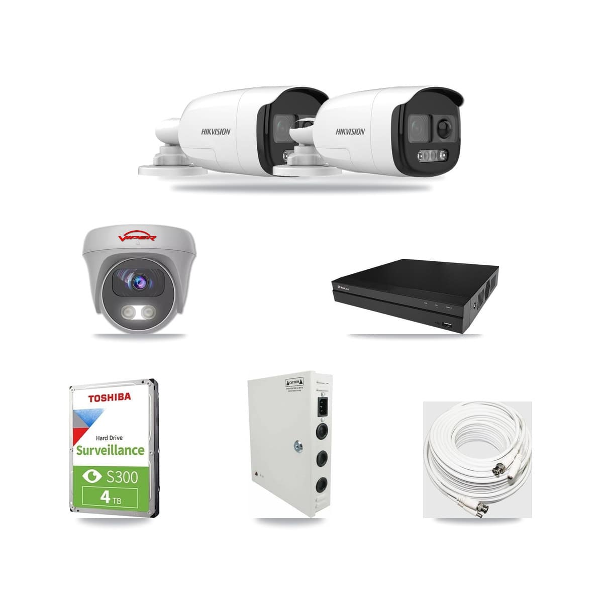 8-Channel 5MP CCTV Kit — 2 DS-2CE12KF3T Bullet + 1 White VIPER-5MP-3K Cameras + 4TB Recording (PXD-5208AN Recorder) - Image 1