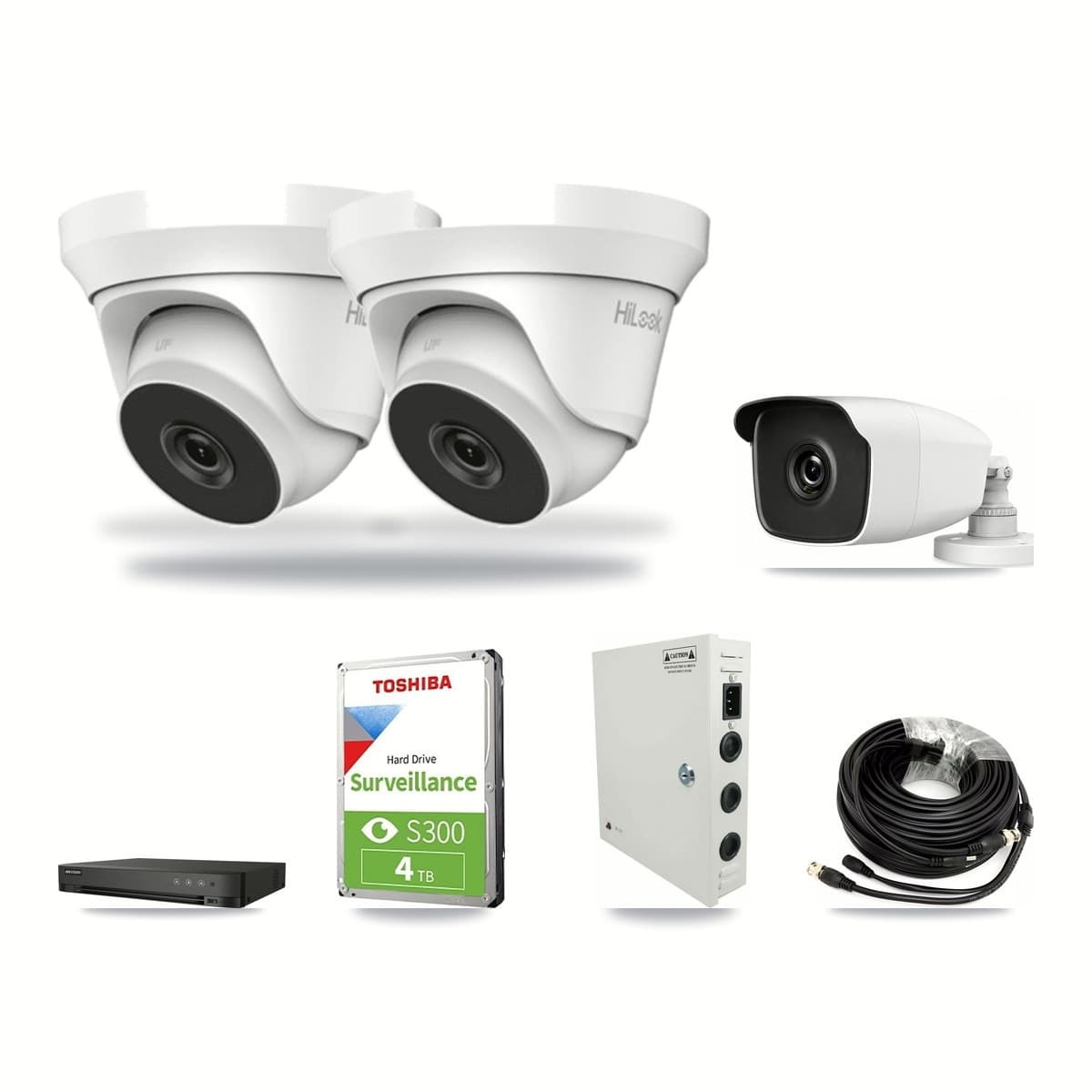 HiLook & Hikvision 4-Channel 3MP – 4MP CCTV Kit — 1 3MP Bullet + 2 4MP Turret Cameras + 4TB Recording (IDS-7204HQHI Recorder) - Image 1