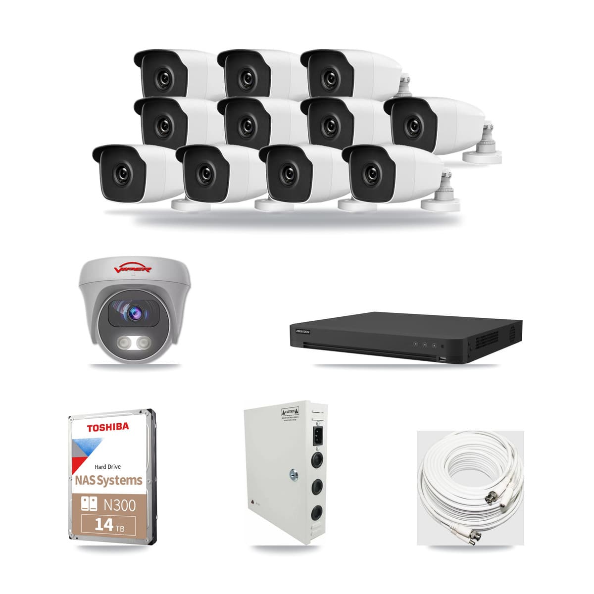 16-Channel 3MP – 5MP CCTV Kit — 11 3MP Bullet + 1 5MP Cameras + 14TB Recording - Image 1