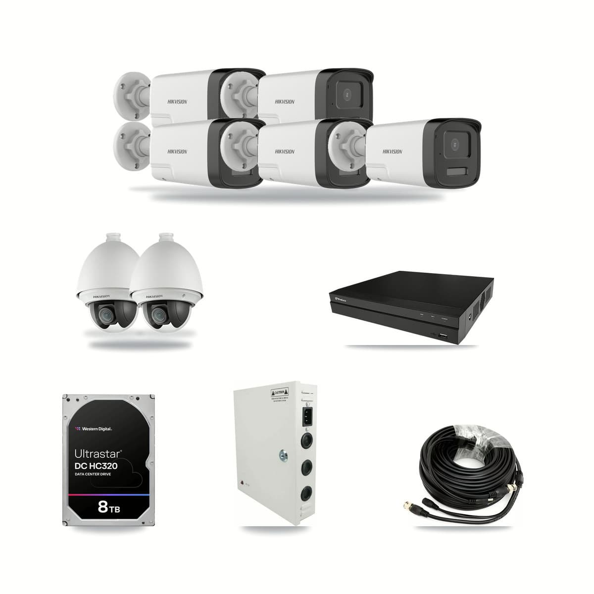 Hikvision & Prolux 8-Channel 2MP – 5MP CCTV Kit — 2 2MP PTZ + 5 5MP Bullet Cameras + 8TB Recording - Image 1