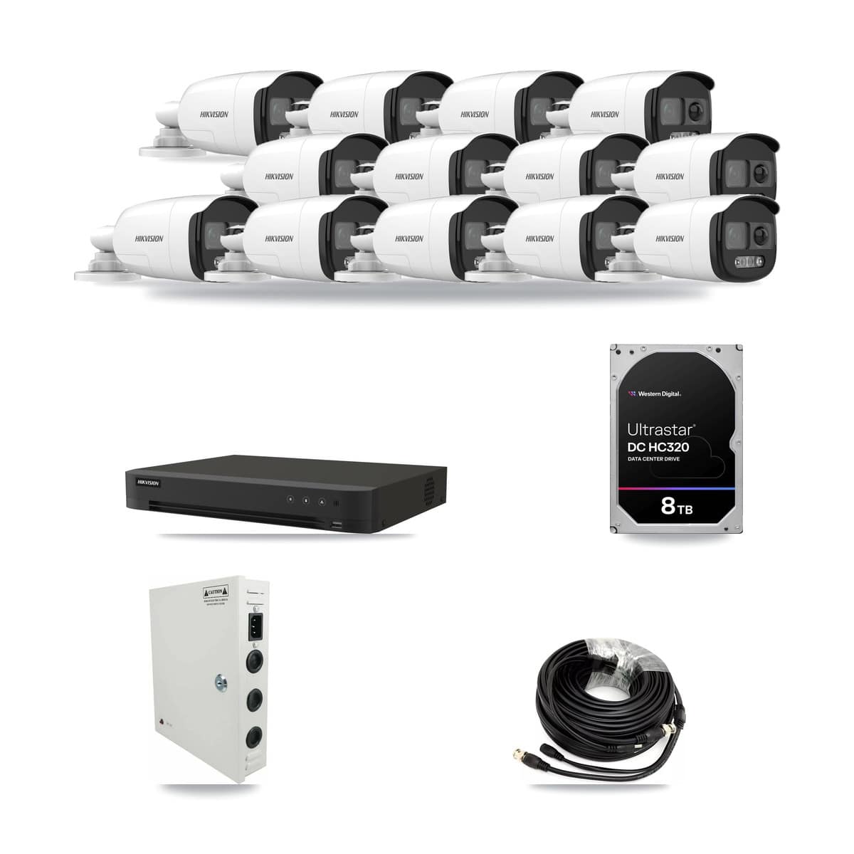Hikvision 16-channel CCTV kit: 13 cameras (13× 5MP Bullet), 8TB hard drive
