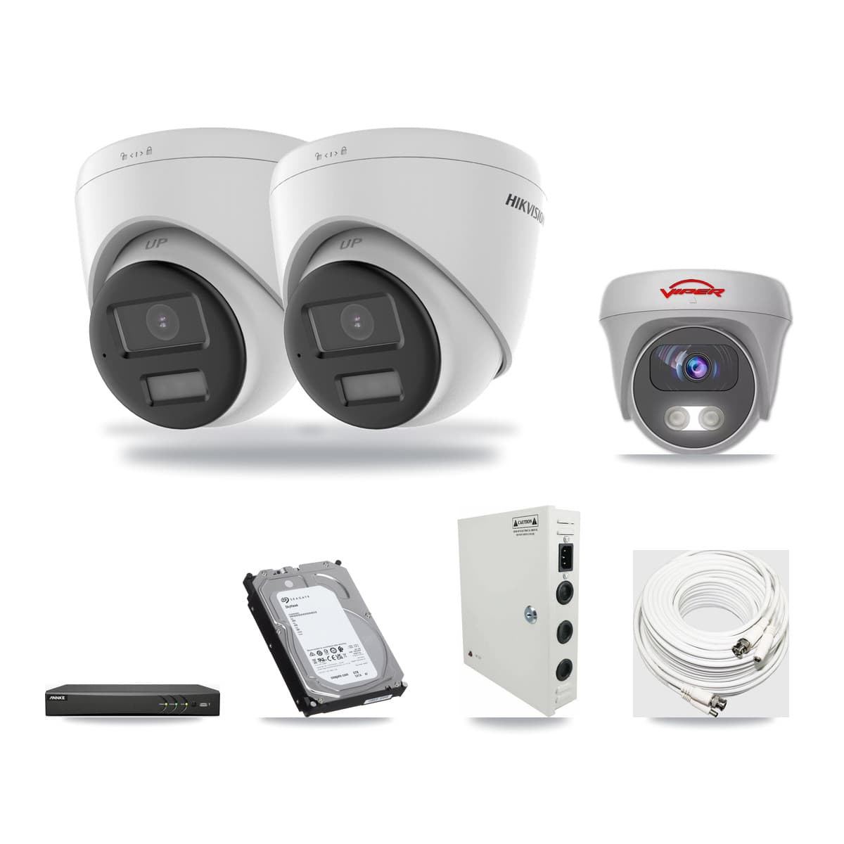 4-Channel 5MP – 4K CCTV Kit — 2 4K Turret + 1 White 5MP Cameras + 6TB Recording (AN-DV4-8MP Recorder) - Image 1