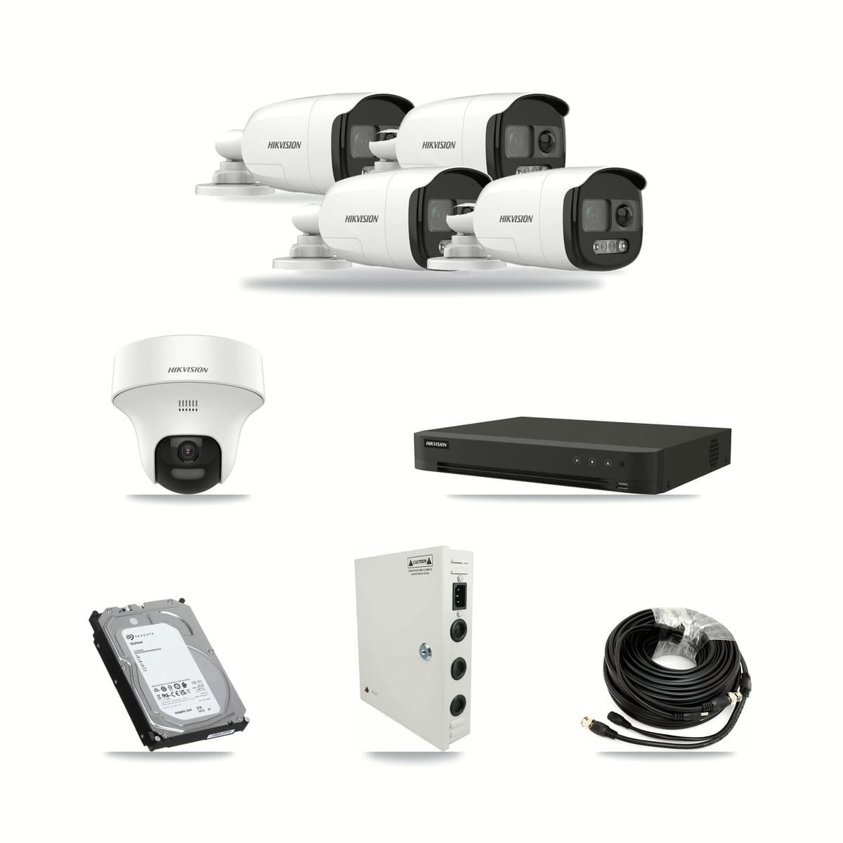 Hikvision 16-channel CCTV kit: 5 cameras (4× 5MP Bullet + 1× 5MP Turret), 6TB hard drive