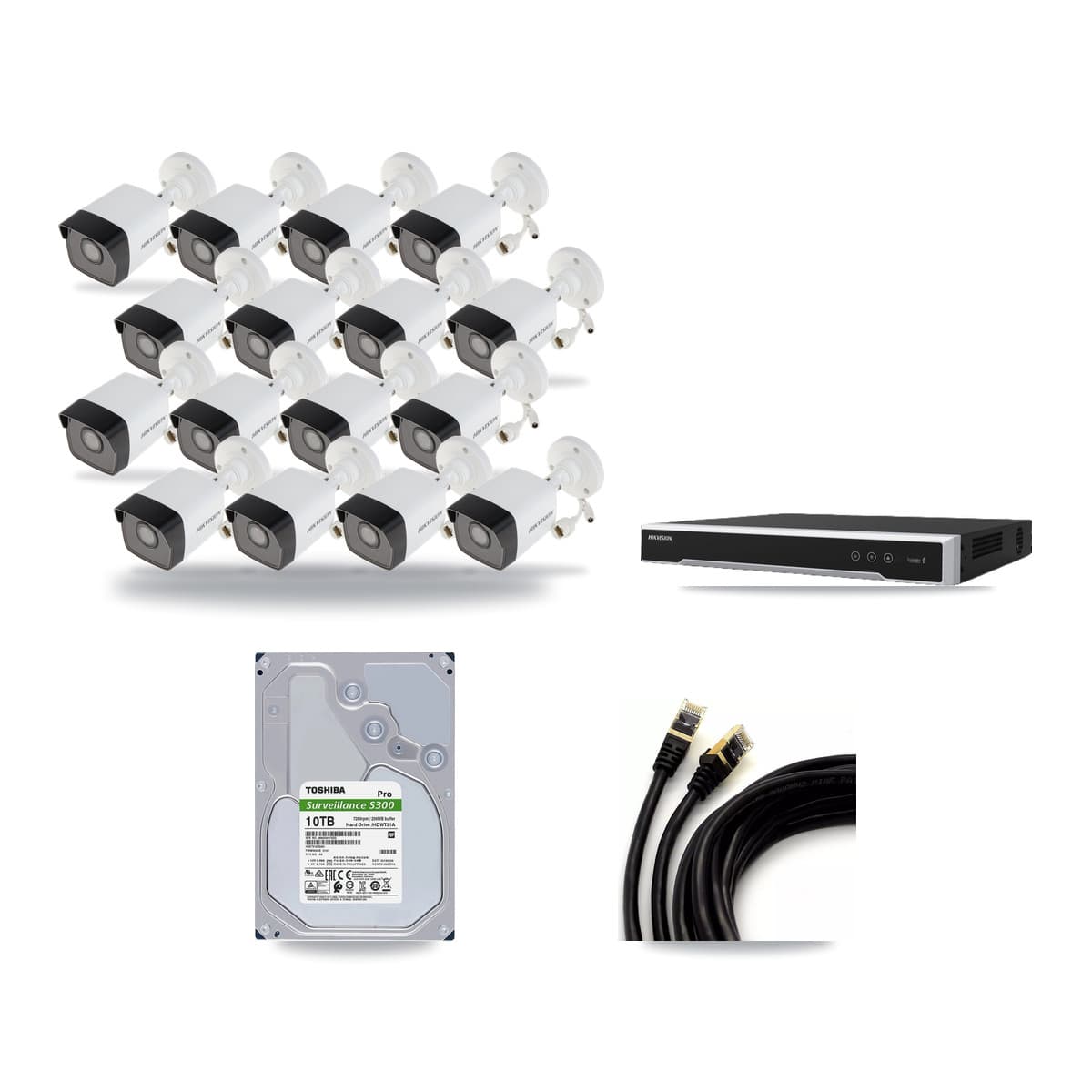 Hikvision 16-channel CCTV kit: 16 cameras (16× 5MP Bullet), 10TB hard drive
