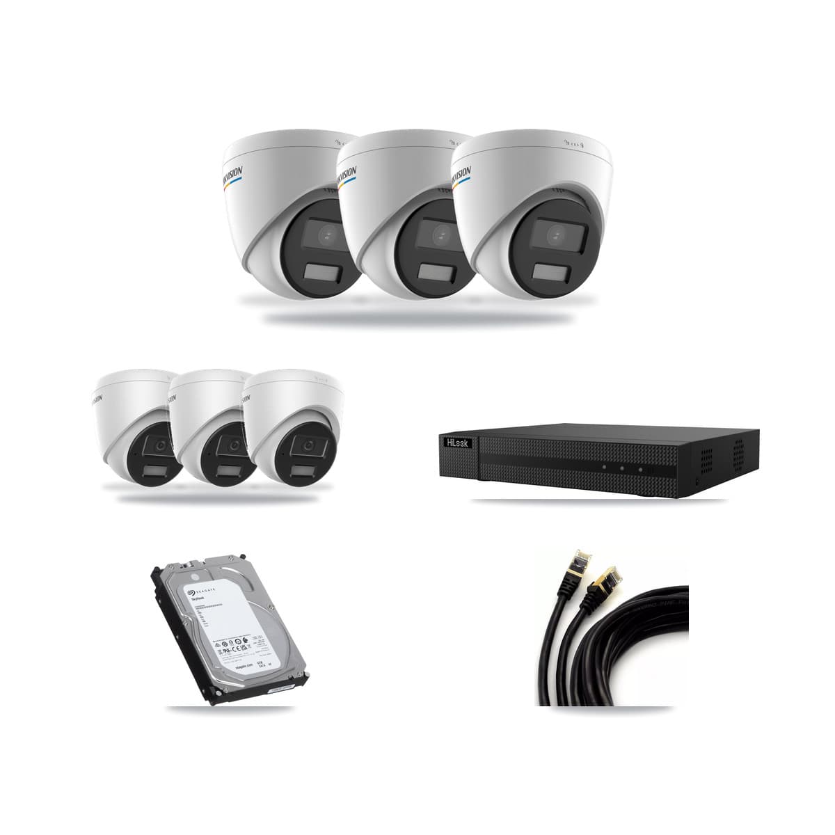 HiLook 8-channel CCTV kit: 6 cameras (3× 2MP Turret + 3× 4MP Turret), 6TB hard drive