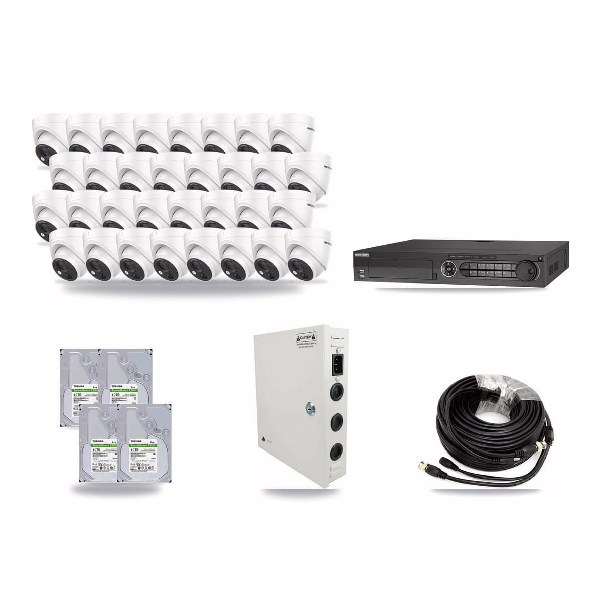 Hikvision 32-channel CCTV kit: 32 cameras (32× 5MP Turret), 4× 10TB hard drive