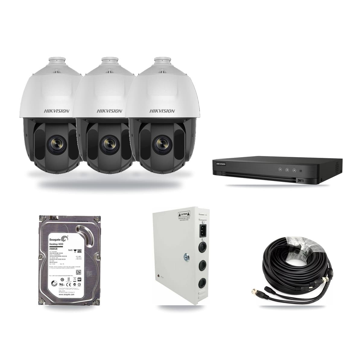 Hikvision 4-Channel 2MP CCTV Kit — 3 DS-2AE5225TI PTZ Cameras + 2TB Recording - Image 1