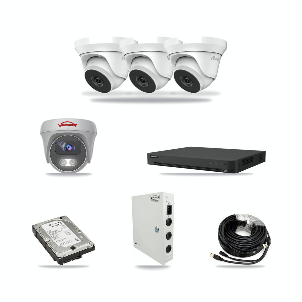 16-Channel 4MP – 5MP CCTV Kit — 3 4MP Turret + 1 White 5MP Cameras + 5TB Recording (IDS-7216HUHI Recorder) - Image 1
