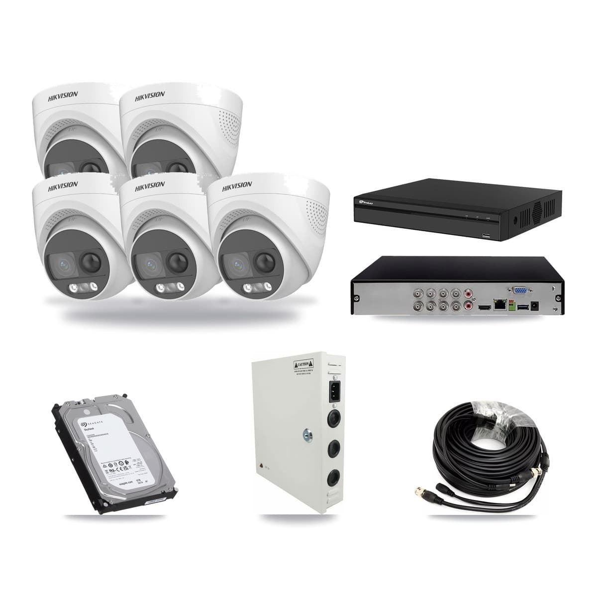 Hikvision & Prolux 8-Channel 5MP CCTV Kit — 5 DS-2CE72KF3T Turret Cameras + 6TB Recording - Image 1