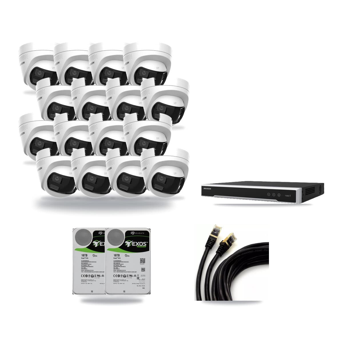 Hikvision 16-channel CCTV kit: 16 cameras (16× 4K Turret), 2× 16TB hard drive
