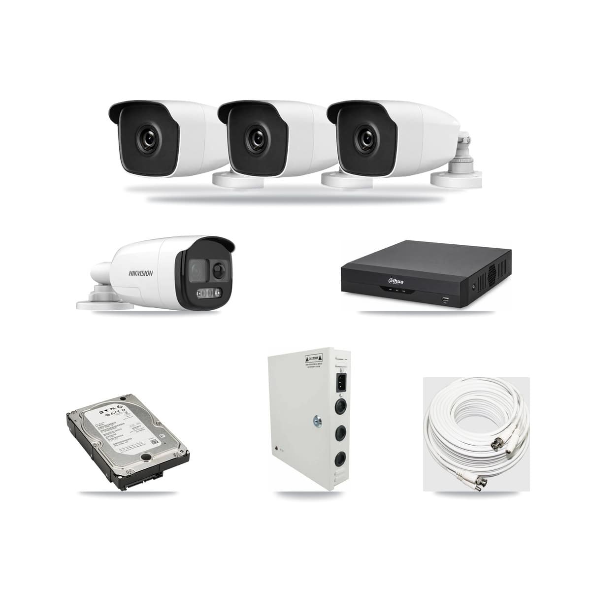 4-Channel 3MP – 5MP CCTV Kit — 1 5MP + 3 3MP Bullet Cameras + 5TB Recording (DH-XVR5104HS Recorder) - Image 1