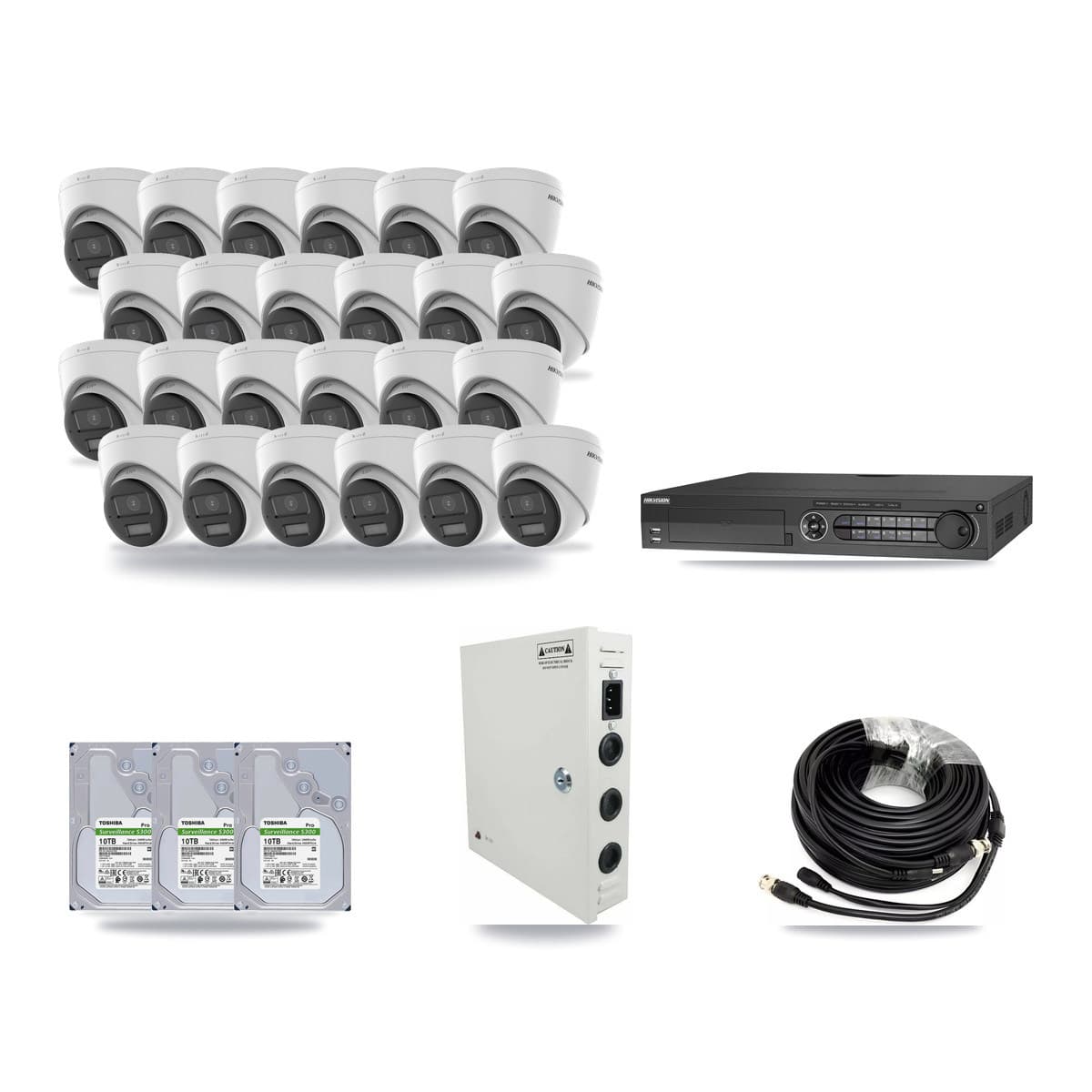 Hikvision 32-channel CCTV kit: 24 cameras (24× 4K Turret), 3× 10TB hard drive