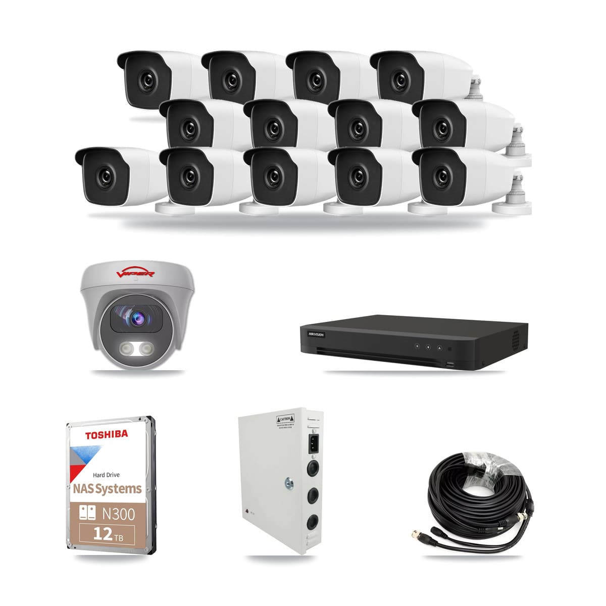 16-Channel 3MP – 5MP CCTV Kit — 13 3MP Bullet + 1 5MP Cameras + 12TB Recording - Image 1