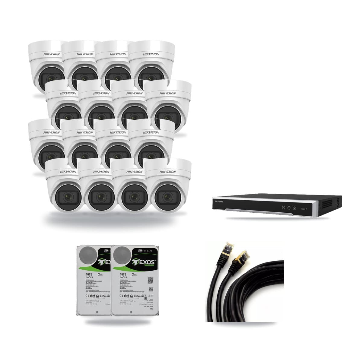 Hikvision 16-channel CCTV kit: 16 cameras (16× 4K Turret), 2× 16TB hard drive