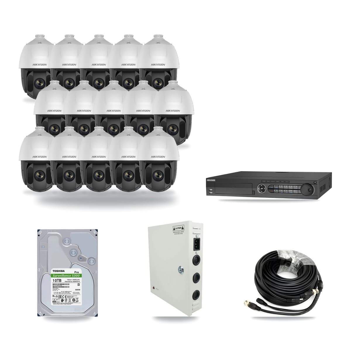 Hikvision 32-channel CCTV kit: 15 cameras (15× 2MP PTZ), 10TB hard drive