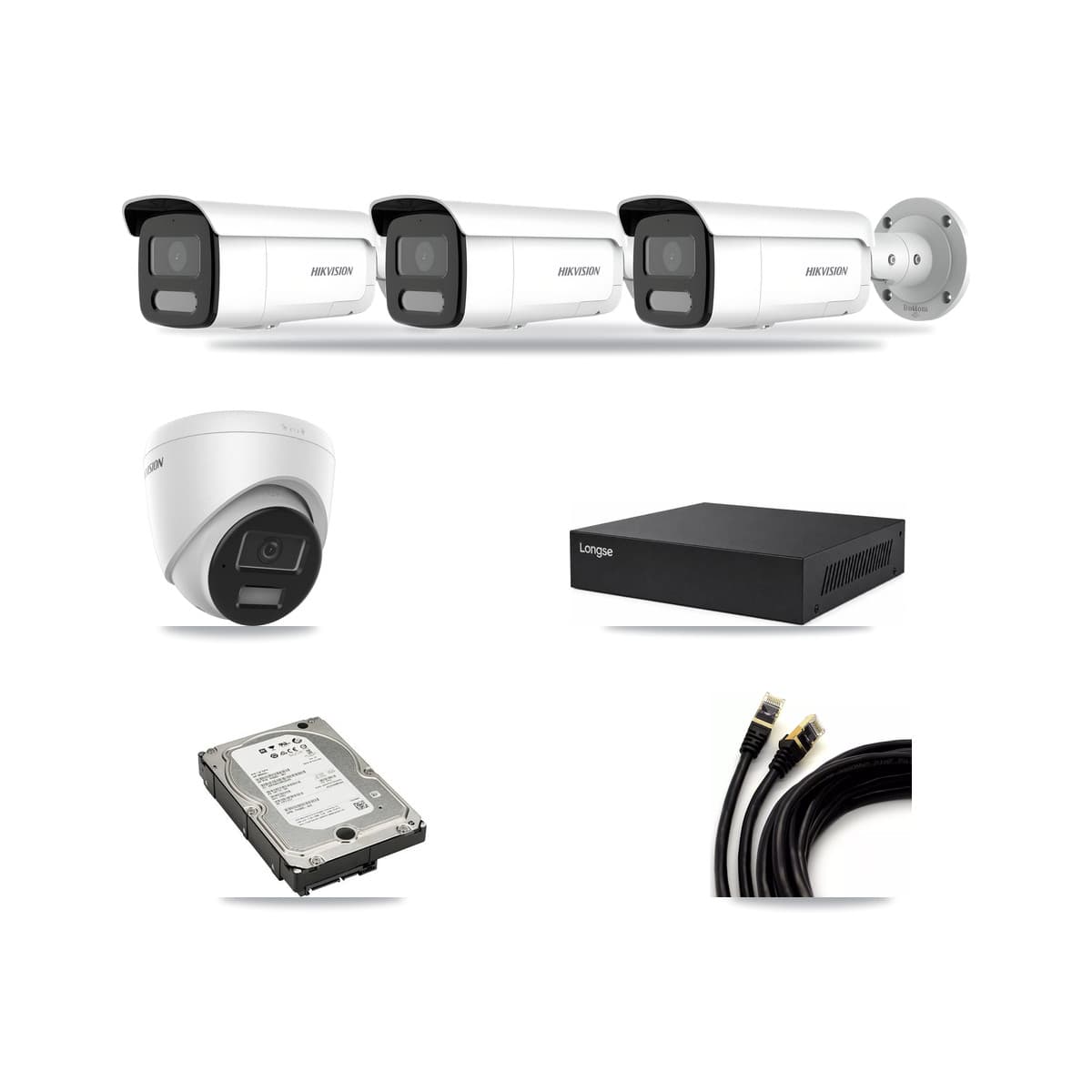 Hikvision & Longse 8-Channel 4MP CCTV Kit — 1 Turret + 3 Bullet Cameras + 5TB Recording - Image 1