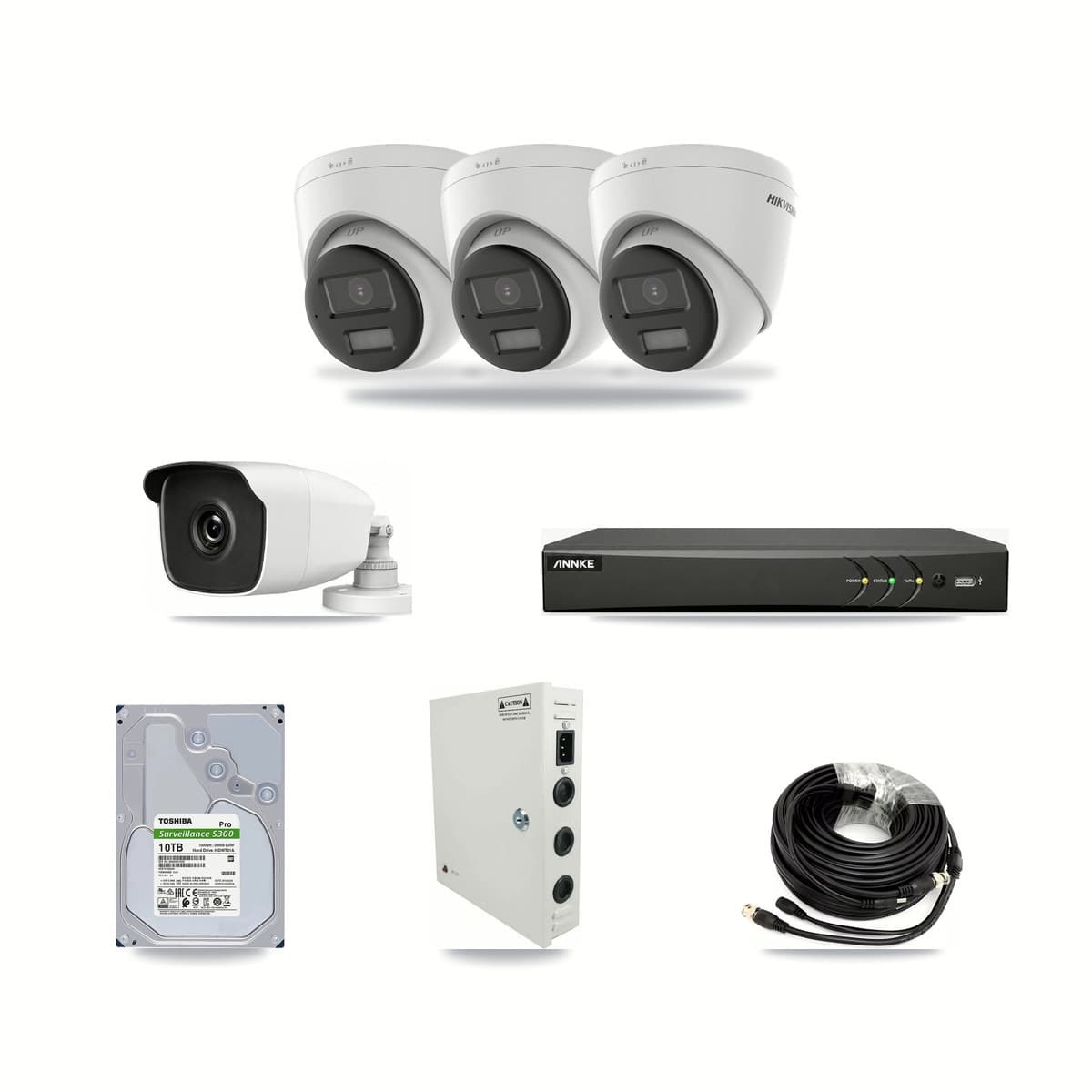 4-Channel 3MP – 4K CCTV Kit — 3 4K Turret + 1 3MP Bullet Cameras + 10TB Recording (AN-DV4-8MP Recorder) - Image 1