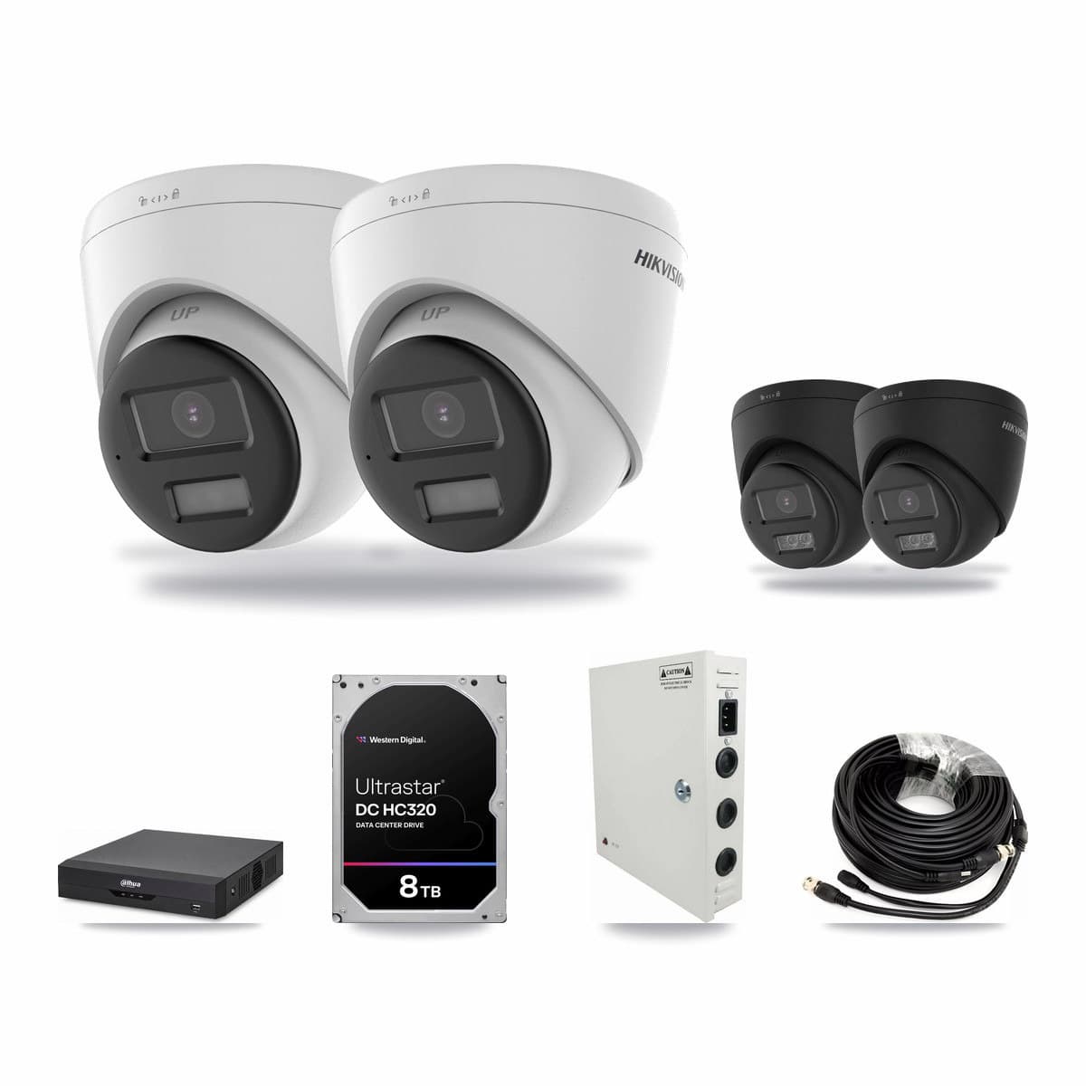 Dahua 4-channel CCTV kit: 4 cameras (2× 5MP Turret + 2× 4K Turret), 8TB hard drive