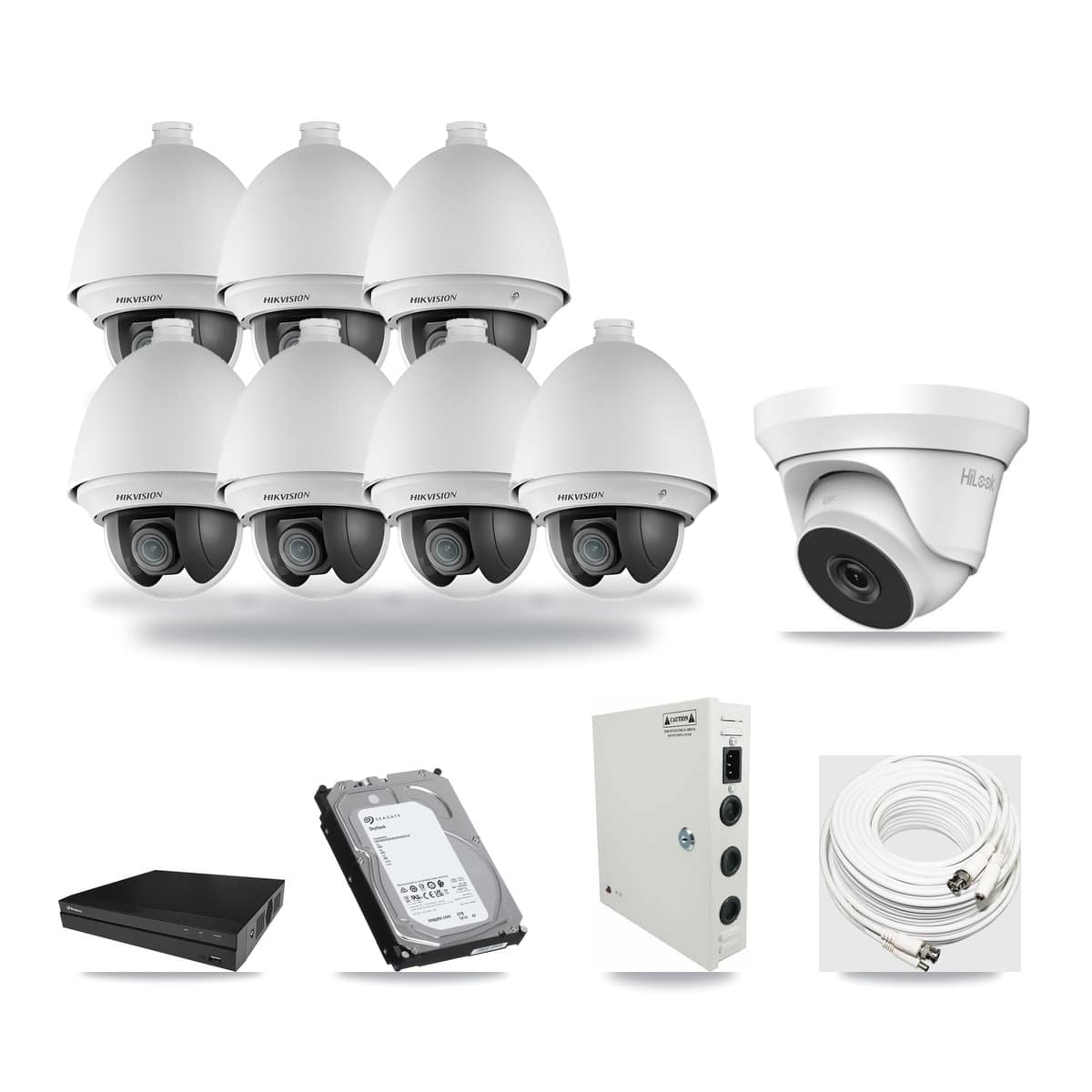 8-Channel 2MP – 4MP CCTV Kit — 7 2MP PTZ + 1 4MP Turret Cameras + 6TB Recording (PXD-5208AN Recorder) - Image 1