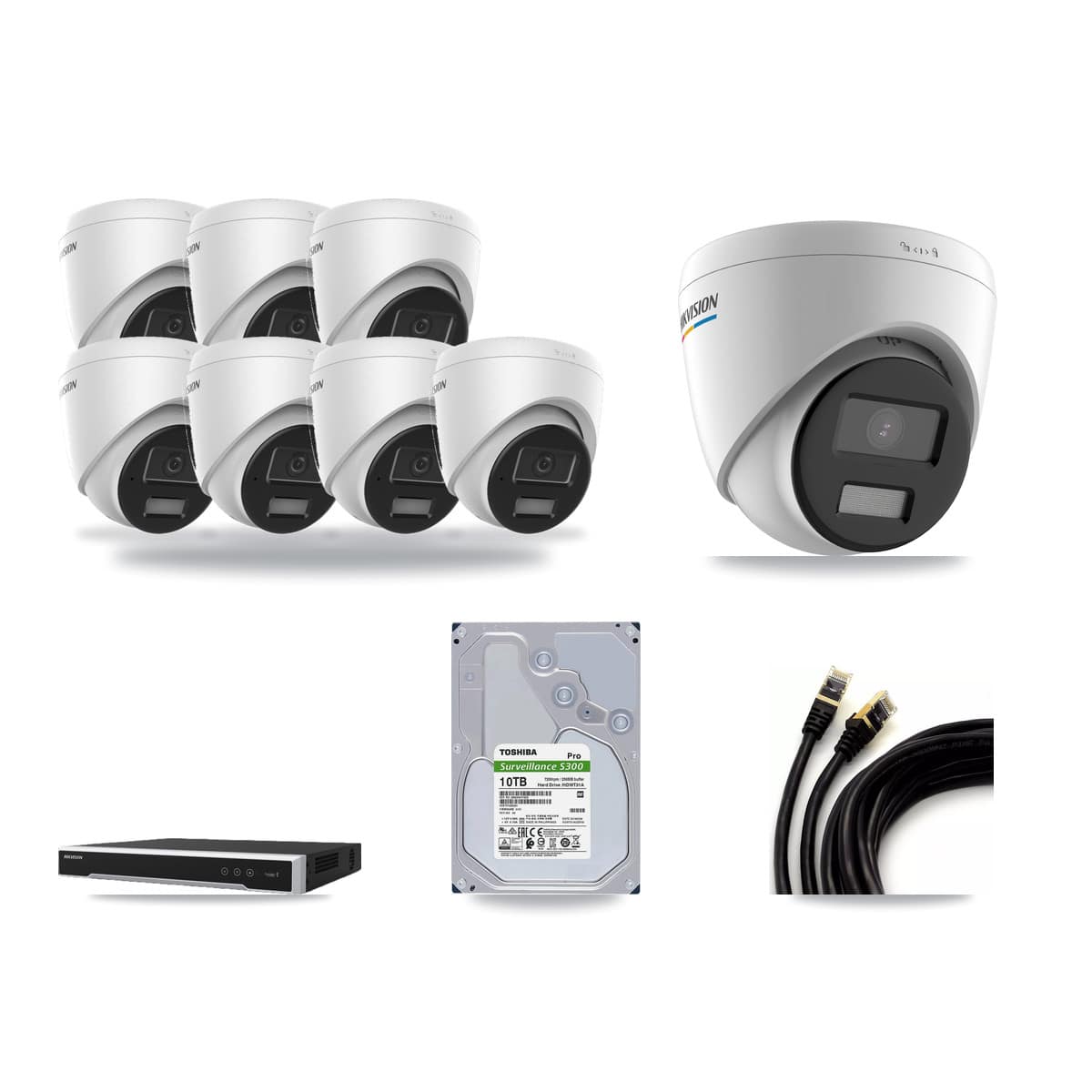 Hikvision 8-Channel 2MP – 4MP CCTV Kit — 1 2MP + 7 4MP Turret Cameras + 10TB Recording - Image 1