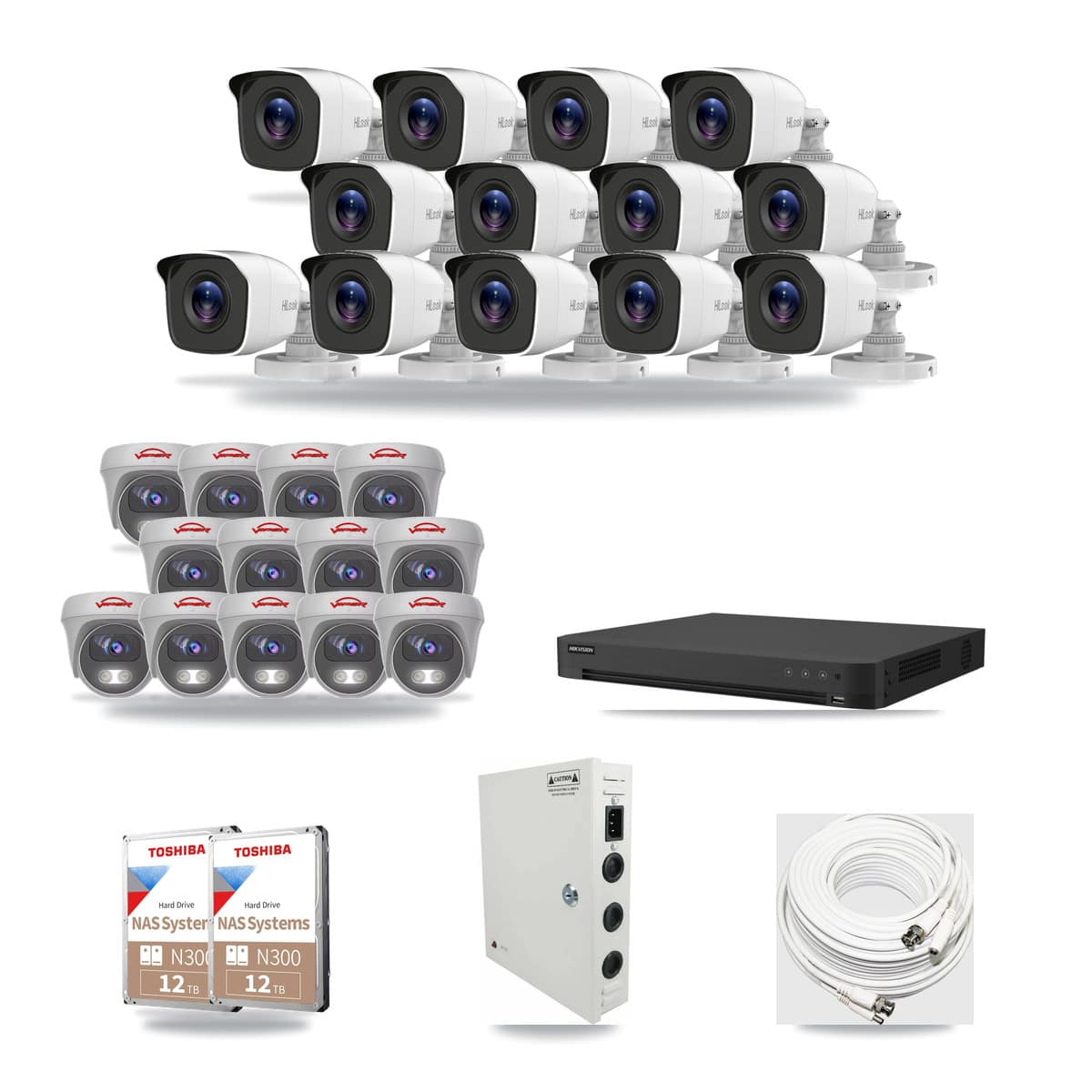 32-Channel 4MP – 5MP CCTV Kit — 13 4MP Bullet + 13 5MP Cameras + 2× 12TB Recording - Image 1