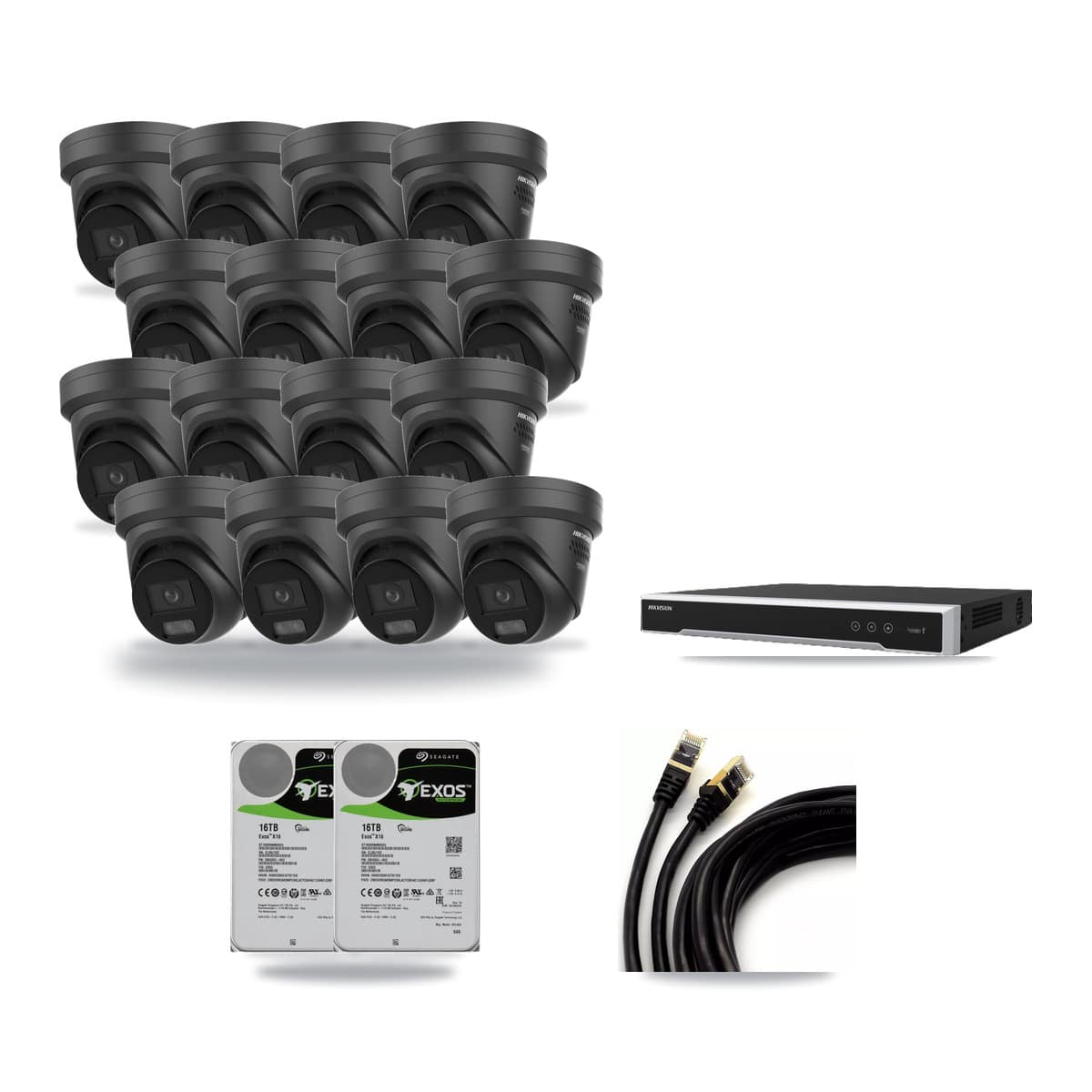 Hikvision 16-channel CCTV kit: 16 cameras (16× 4K Turret), 2× 16TB hard drive