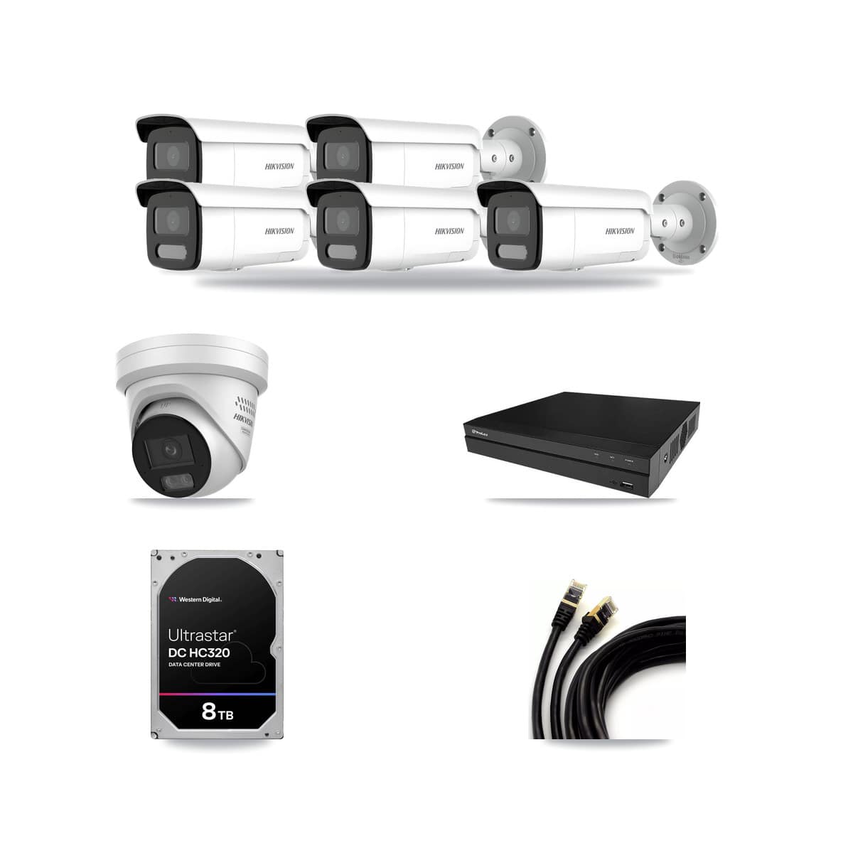 Prolux 8-channel CCTV kit: 6 cameras (5× 4MP Bullet + 1× 4MP Turret), 8TB hard drive
