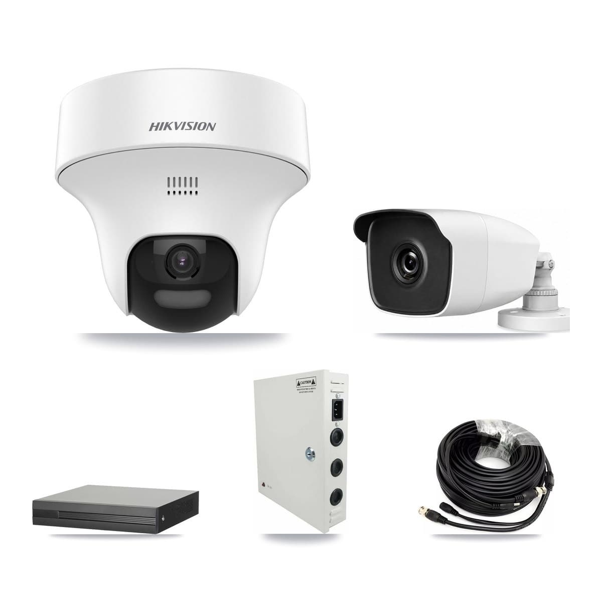 4-Channel 3MP – 5MP CCTV Kit — 1 Hikvision DS-2CE70K0T 5MP Turret + 1 HiLook THC-B230-R 3MP Bullet Cameras + 3TB Recording - Image 1
