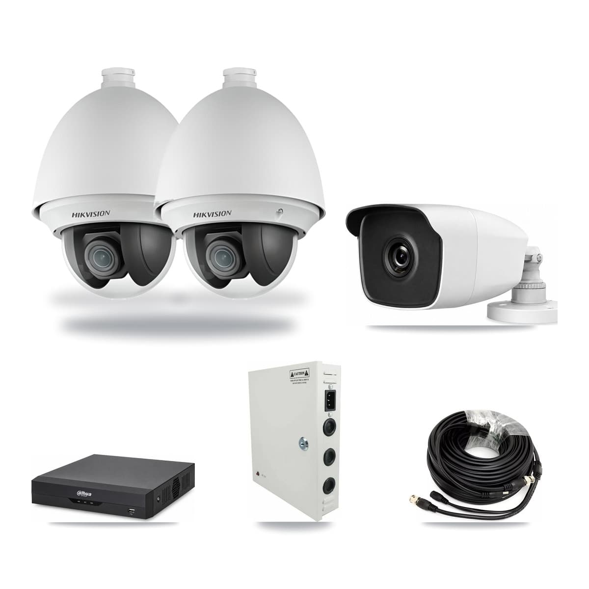 4-Channel 2MP – 3MP CCTV Kit — 2 2MP PTZ + 1 3MP Bullet Cameras + 3TB Recording (DH-XVR5104HS Recorder) - Image 1