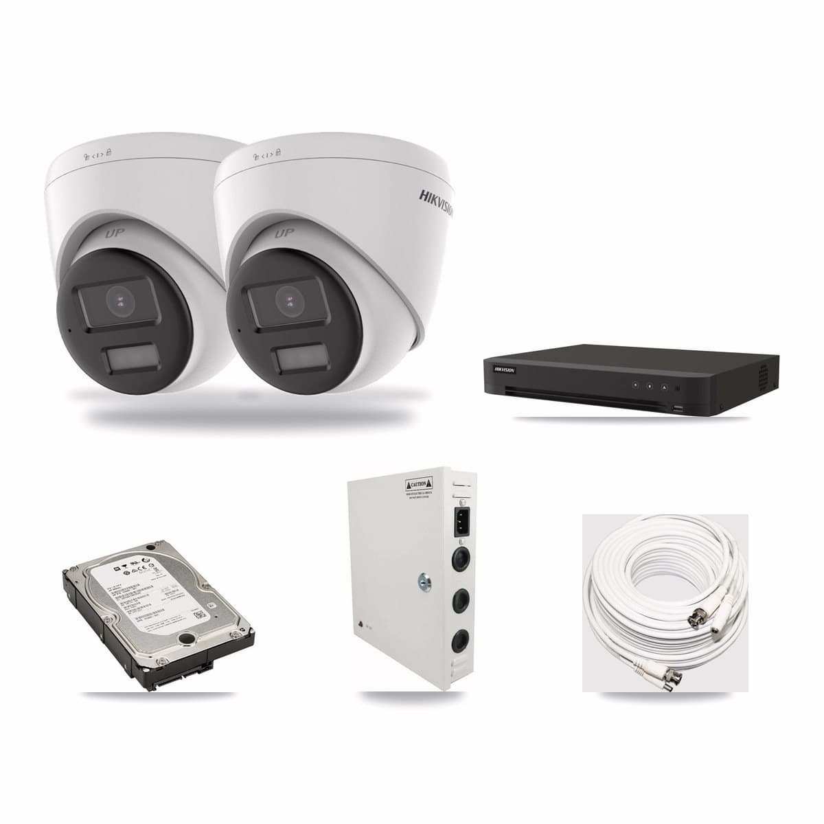 Hikvision 8-Channel 4K CCTV Kit — 2 DS-2CE78U0T-LPTS Turret Cameras + 5TB Recording (IDS-7208HUHI-M1/XT Recorder) - Image 1