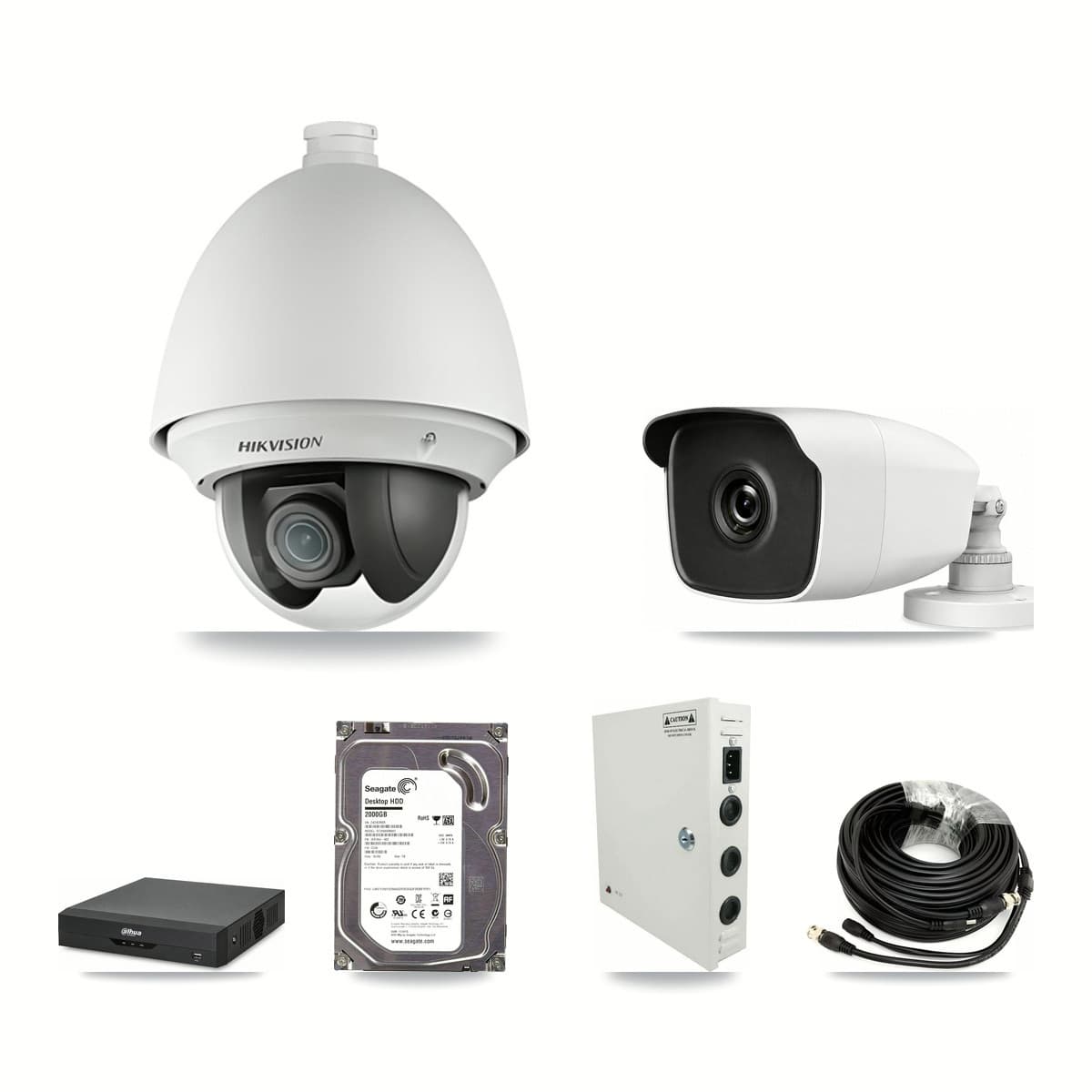 4-Channel 2MP – 3MP CCTV Kit — 1 2MP PTZ + 1 3MP Bullet Cameras + 2TB Recording (DH-XVR5104HS Recorder) - Image 1