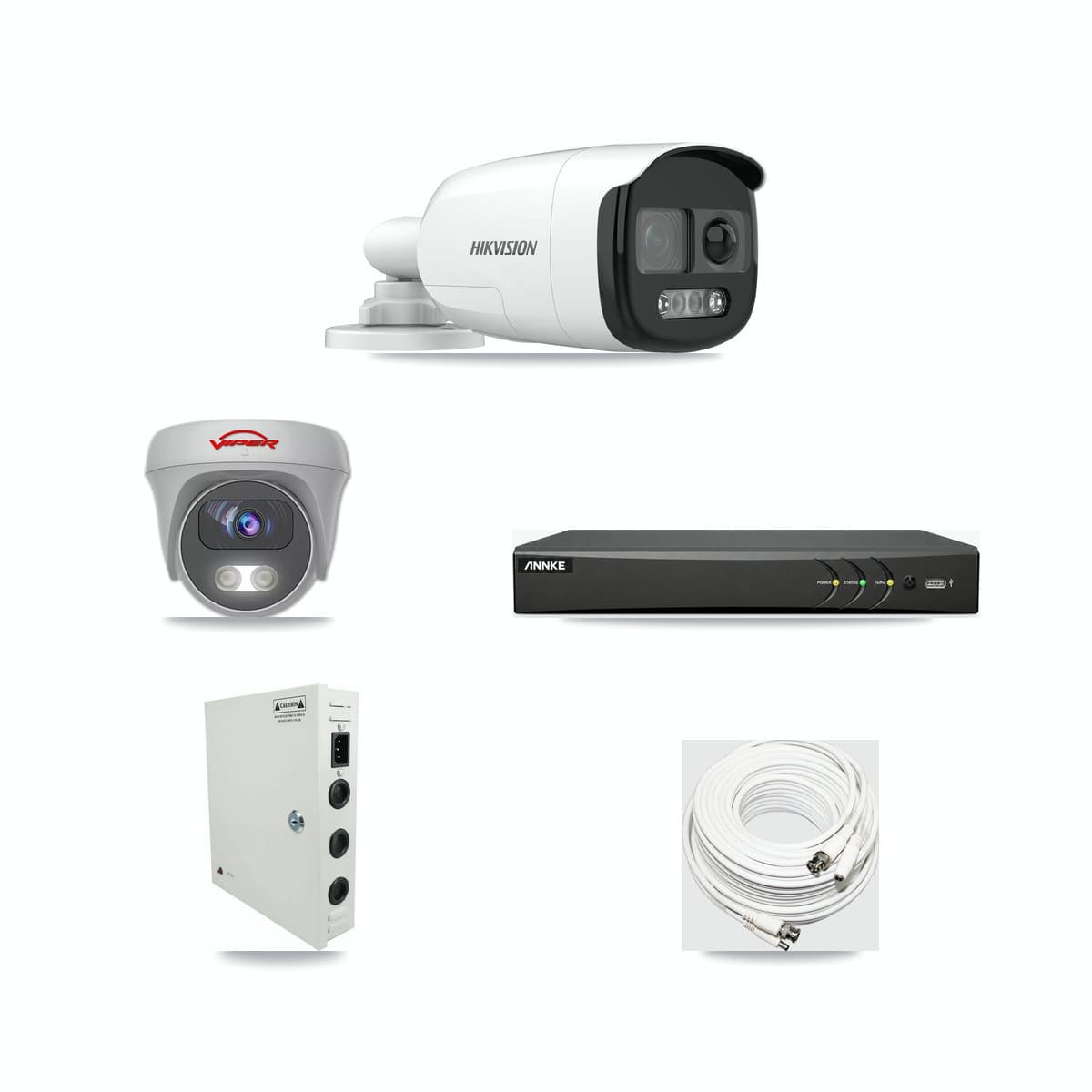 4-Channel 5MP CCTV Kit — 1 DS-2CE12KF3T Bullet + 1 White VIPER-5MP-3K Cameras + 3TB Recording (AN-DV4-8MP Recorder) - Image 1