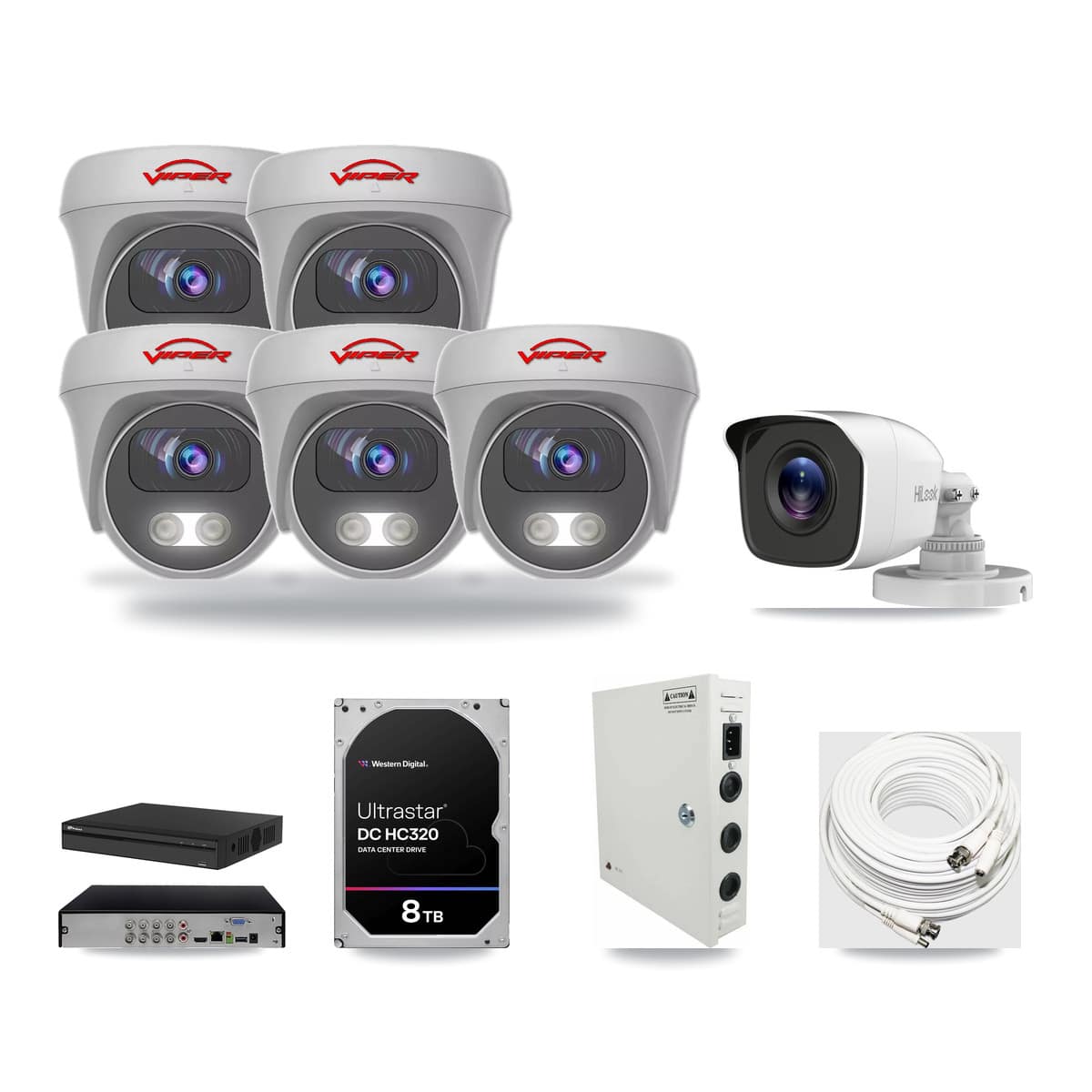 8-Channel 4MP – 5MP CCTV Kit — 1 4MP Bullet + 5 White 5MP Cameras + 8TB Recording (PXD-5108HS Recorder) - Image 1