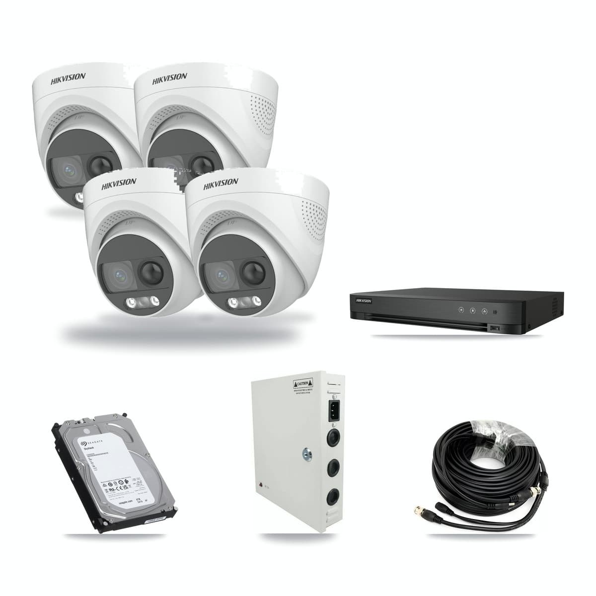 Hikvision 4-channel CCTV kit: 4 cameras (4× 5MP Turret), 6TB hard drive