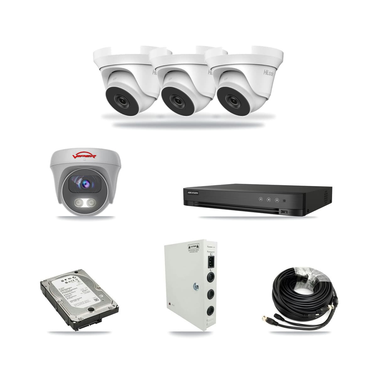 4-Channel 4MP – 5MP CCTV Kit — 3 4MP Turret + 1 White 5MP Cameras + 5TB Recording (DS-7204HUHI Recorder) - Image 1