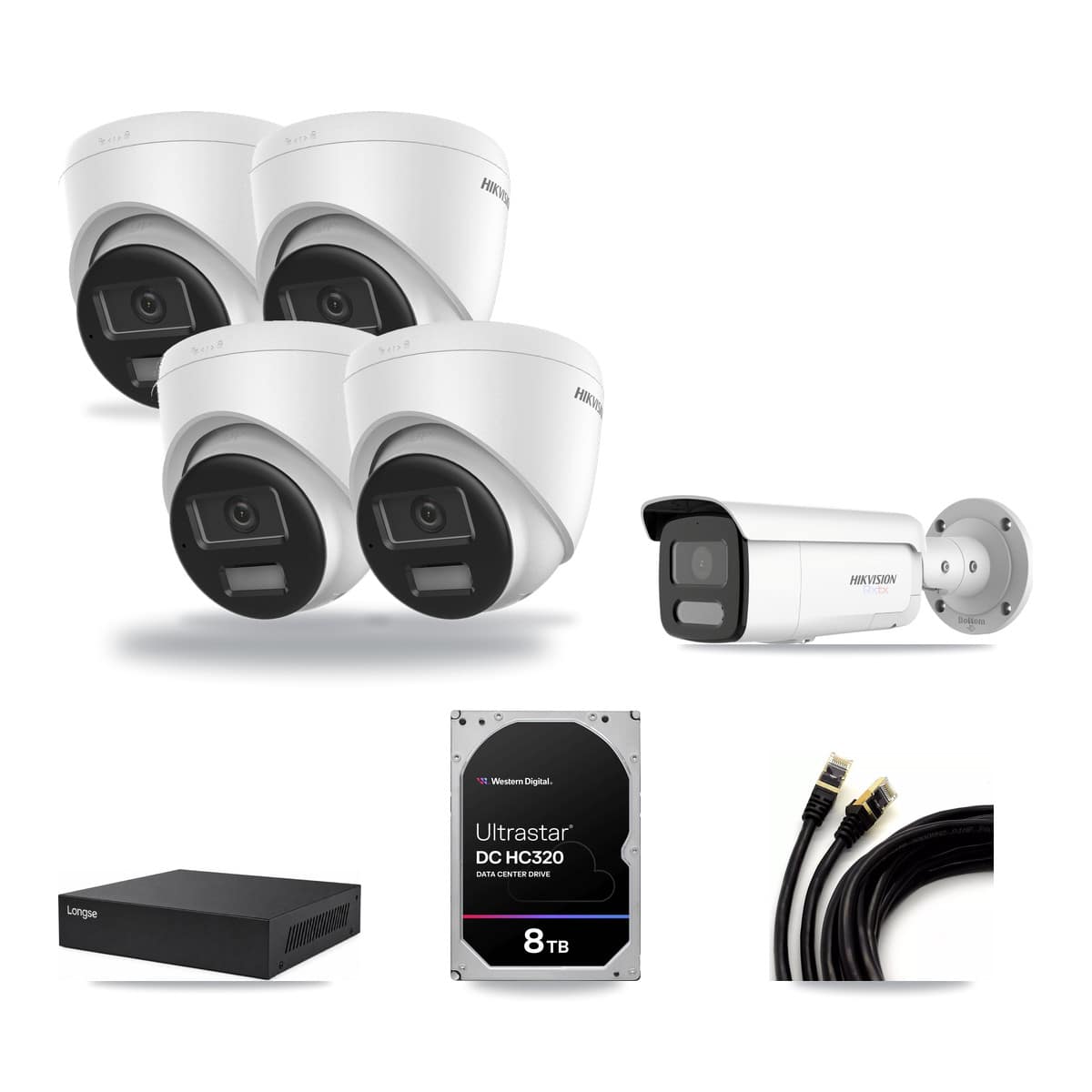 Hikvision & Longse 8-Channel 4K CCTV Kit — 4 Turret + 1 Bullet Cameras + 8TB Recording - Image 1