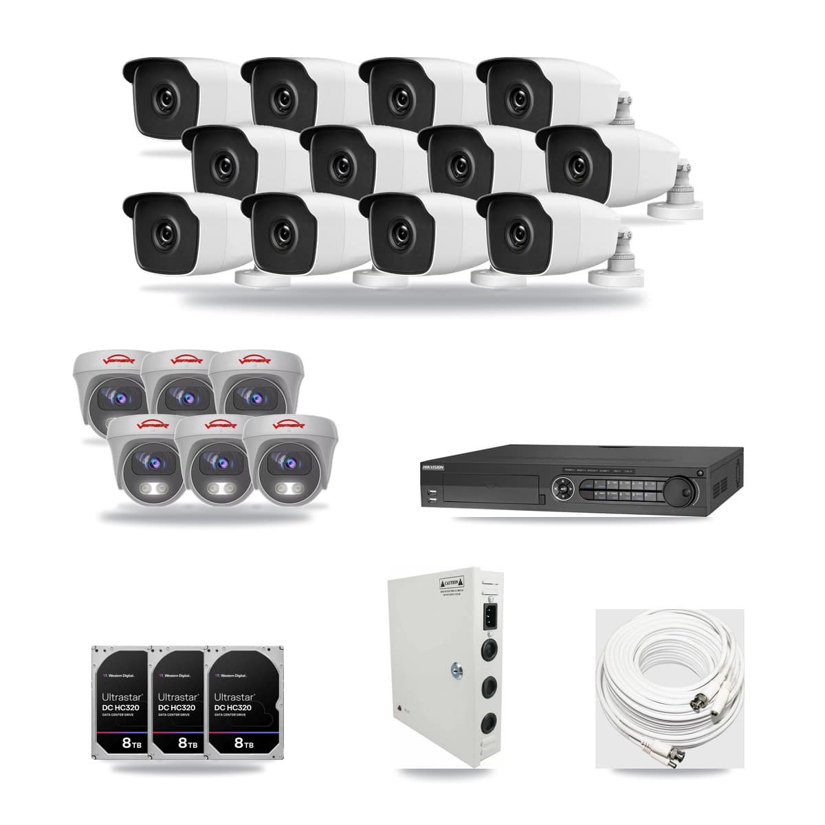 32-Channel 3MP – 5MP CCTV Kit — 12 3MP Bullet + 6 5MP Cameras + 3× 8TB Recording - Image 1