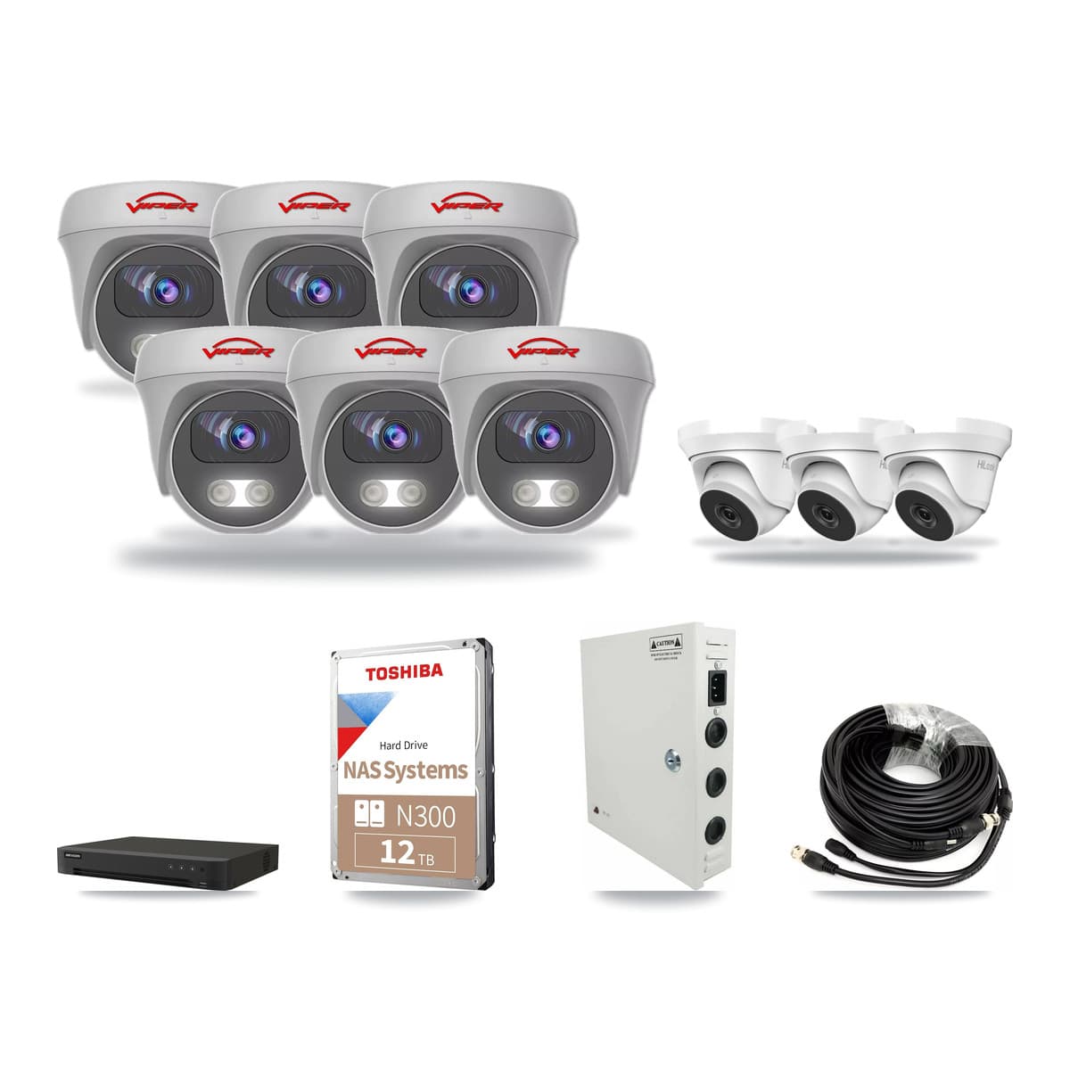 16-Channel 4MP – 5MP CCTV Kit — 3 4MP Turret + 6 White 5MP Cameras + 12TB Recording (IDS-7216HQHI Recorder) - Image 1