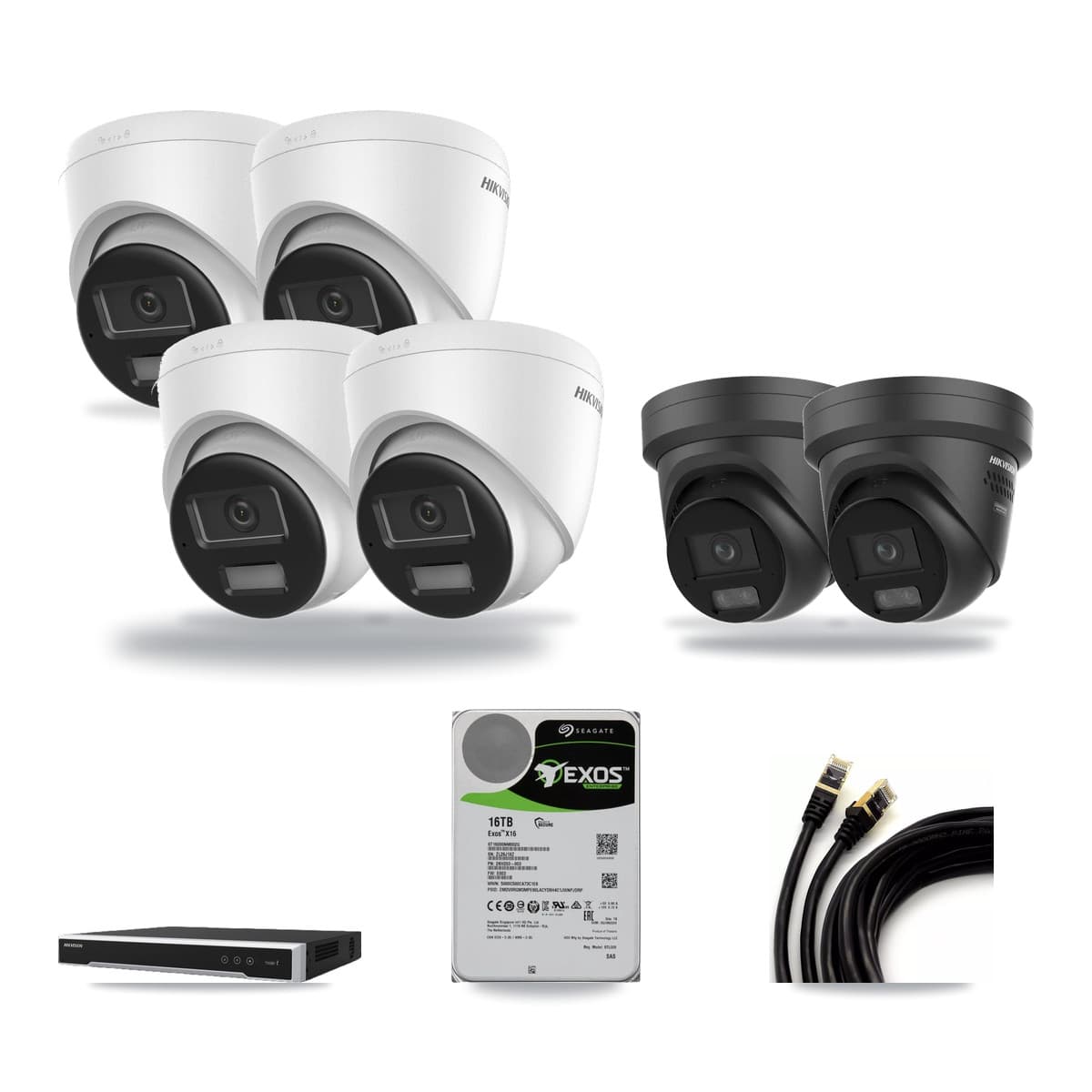 Hikvision 8-Channel 4K CCTV Kit — 4 DS-2CD1383G2 + 2 DS-2CD2387G3 Turret Cameras + 16TB Recording - Image 1