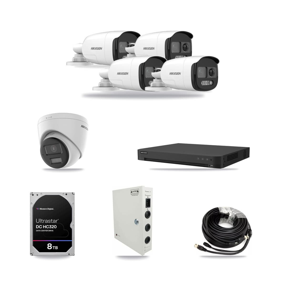Hikvision 16-channel CCTV kit: 5 cameras (4× 5MP Bullet + 1× 4K Turret), 8TB hard drive