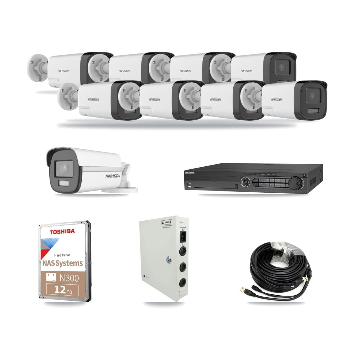 Hikvision 32-channel CCTV kit: 9 cameras (8× 5MP Bullet + 1× 4K Bullet), 12TB hard drive